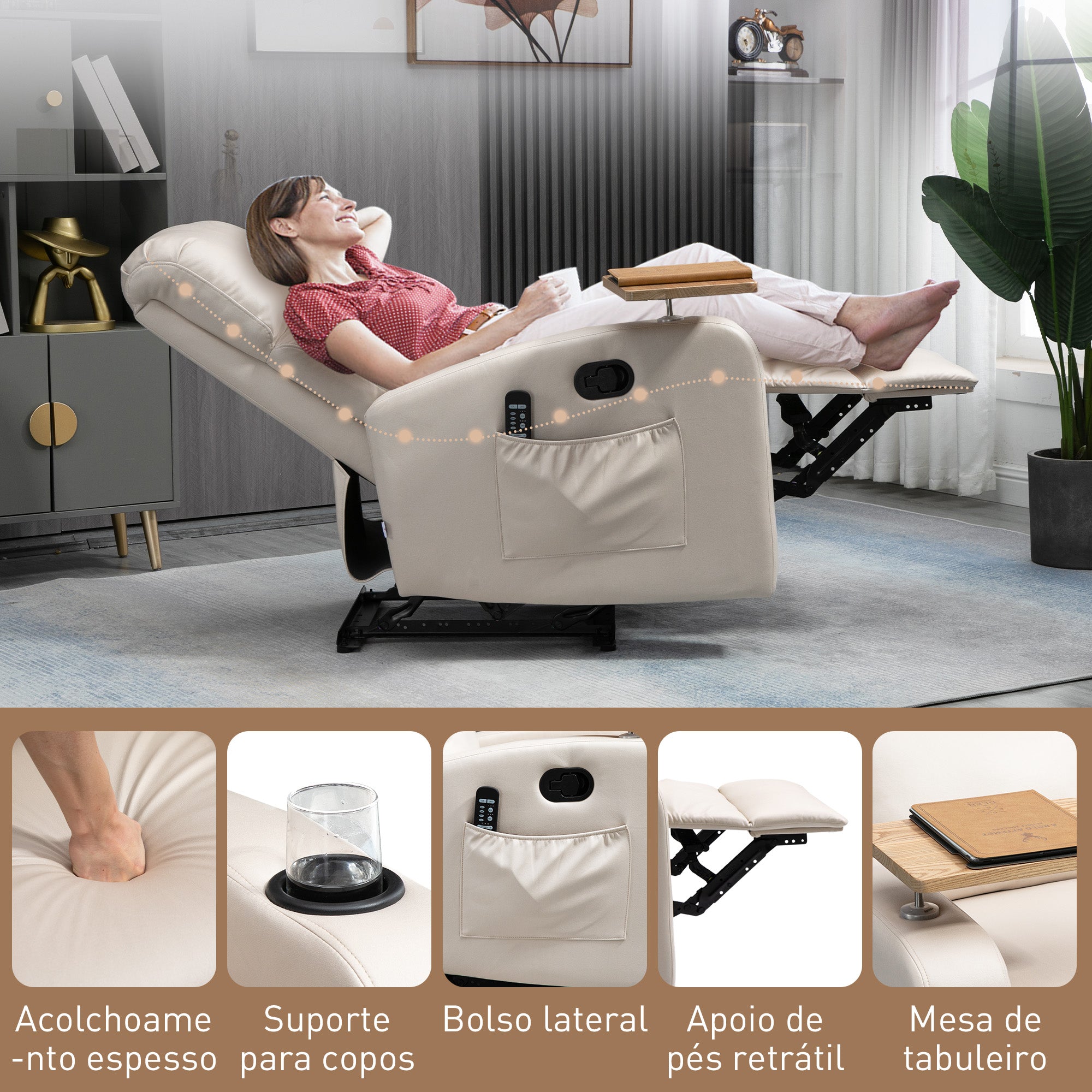 Poltrona de Massagem Relax Elétrica Bege 77x93x105 cm