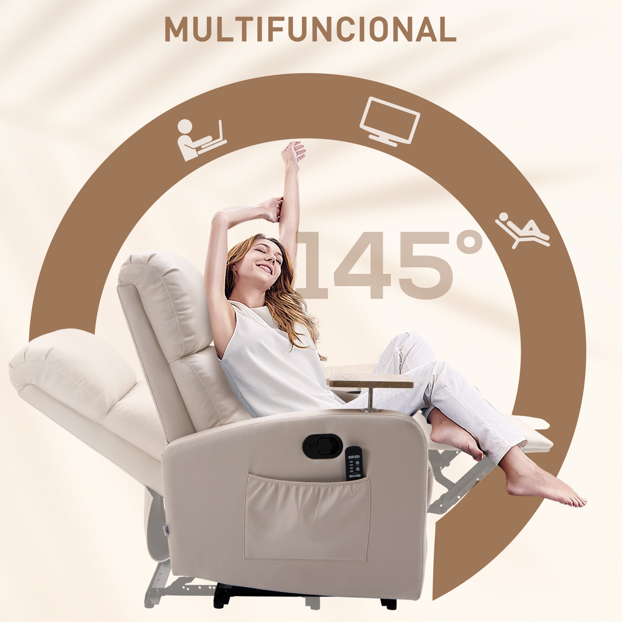 Poltrona de Massagem Relax Elétrica Bege 77x93x105 cm