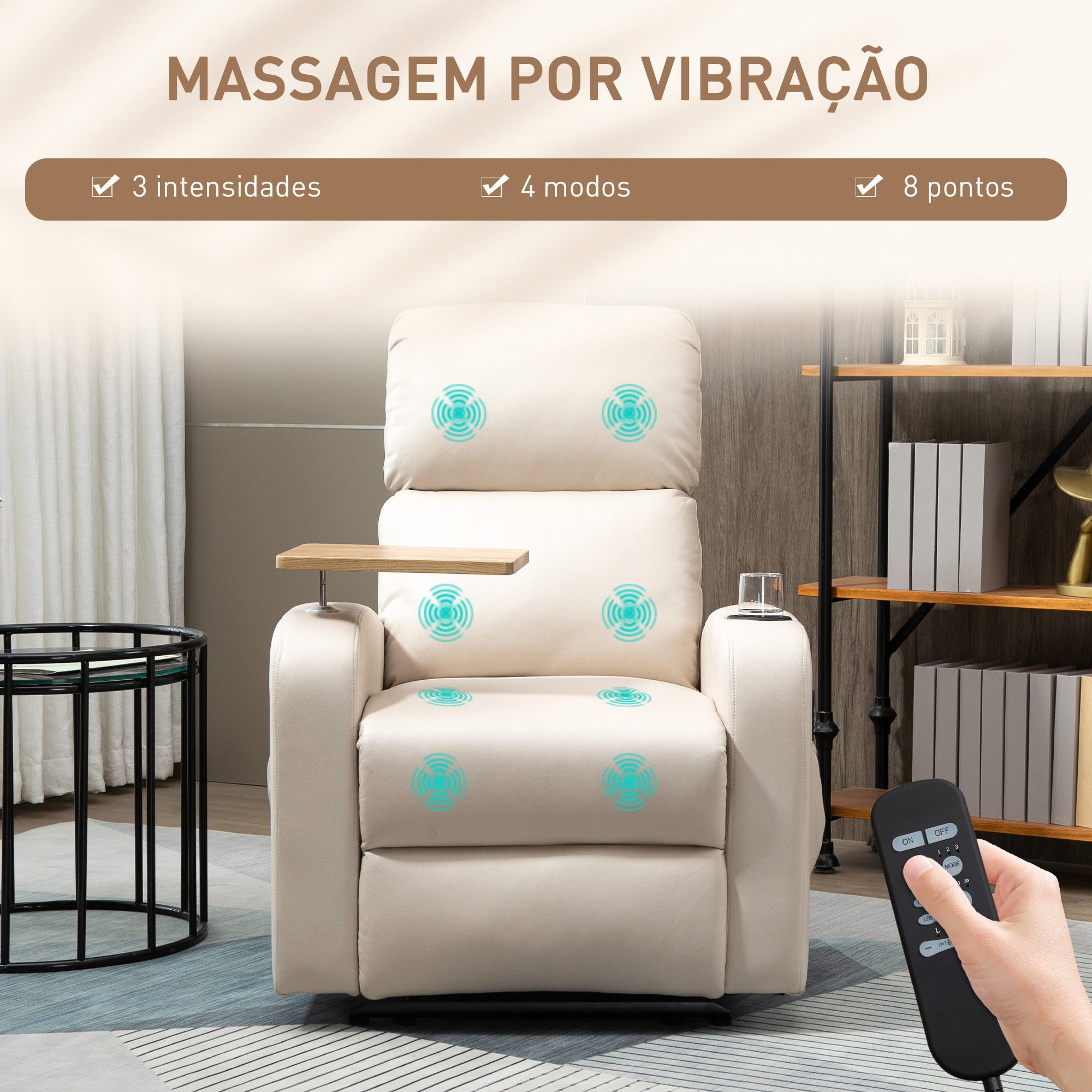 Poltrona de Massagem Relax Elétrica Bege 77x93x105 cm