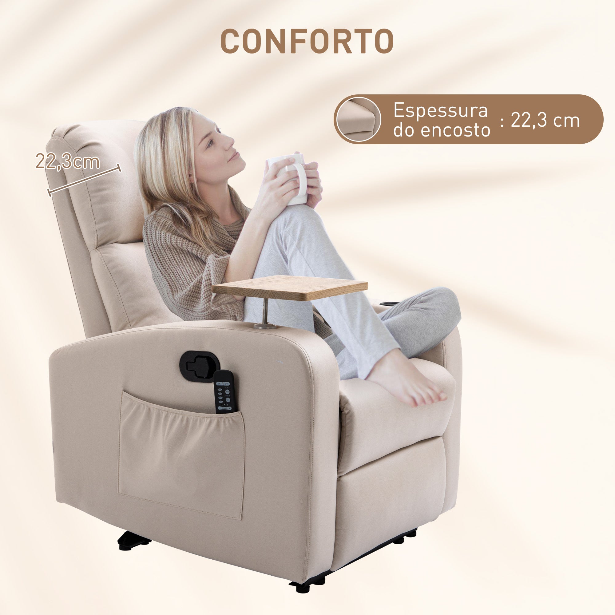 Poltrona de Massagem Relax Elétrica Bege 77x93x105 cm