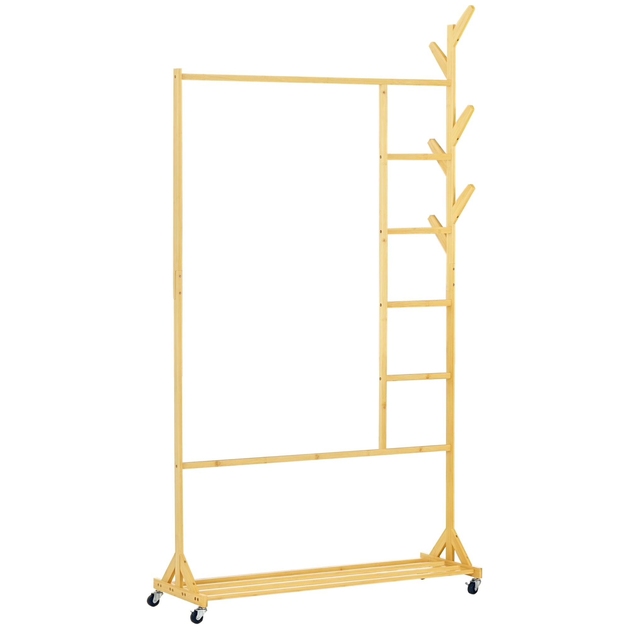 Suporte para Cabides de Bambu com Rodas Multifuncional 100x37x191 cm - Cor de Madeira Natural