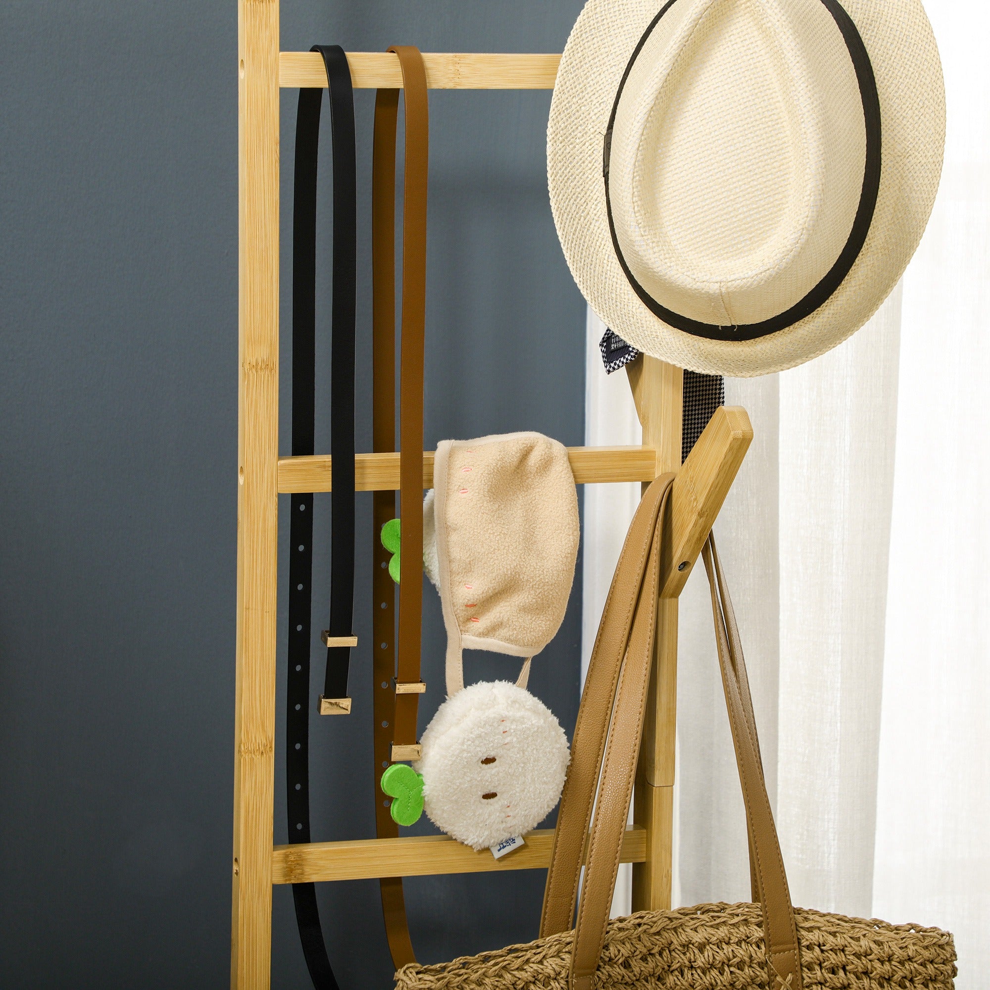 Suporte para Cabides de Bambu com Rodas Multifuncional 100x37x191 cm - Cor de Madeira Natural