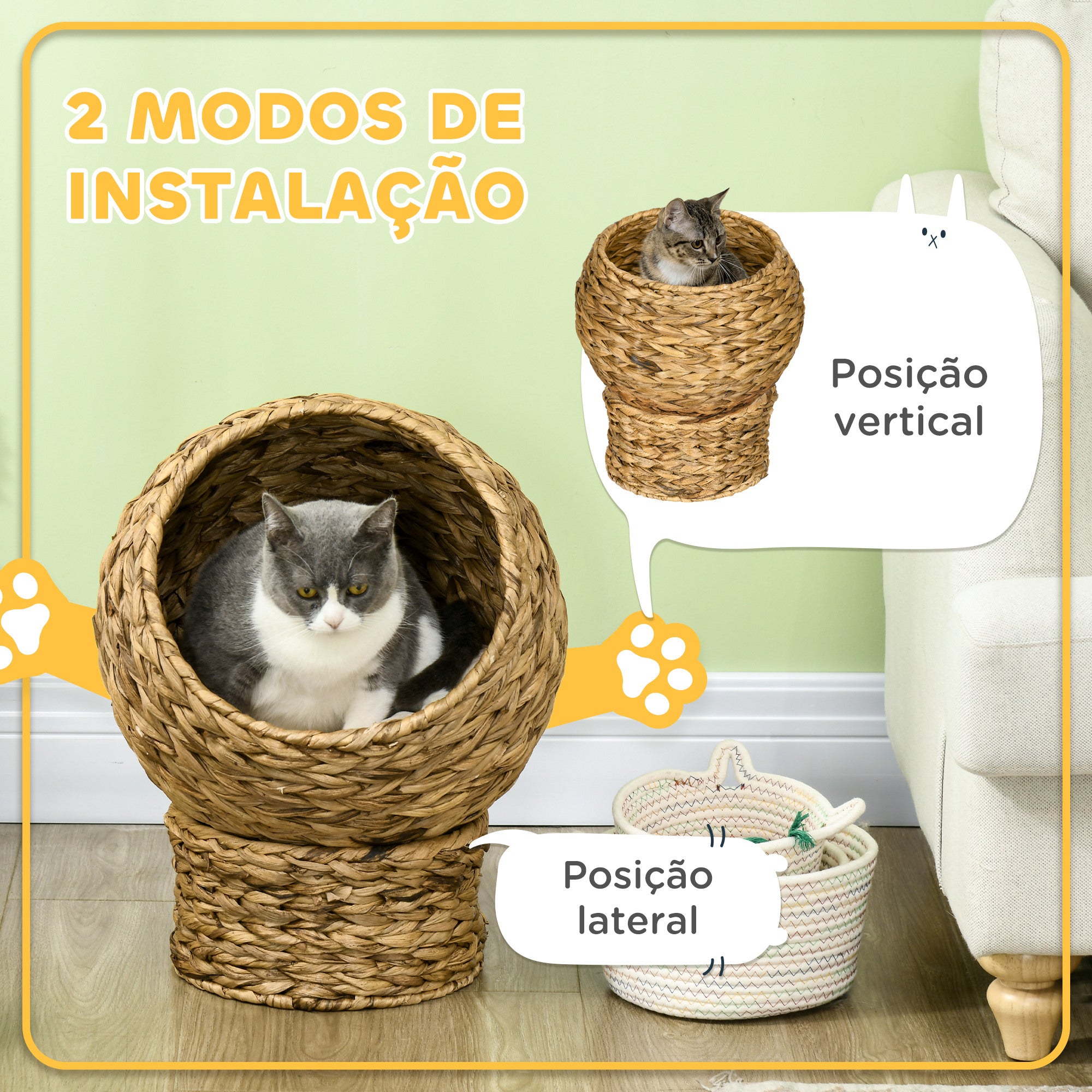 Cama para Gatos de Fibra Vegetal Desmontável 42x33x52 cm Marrom e Bege