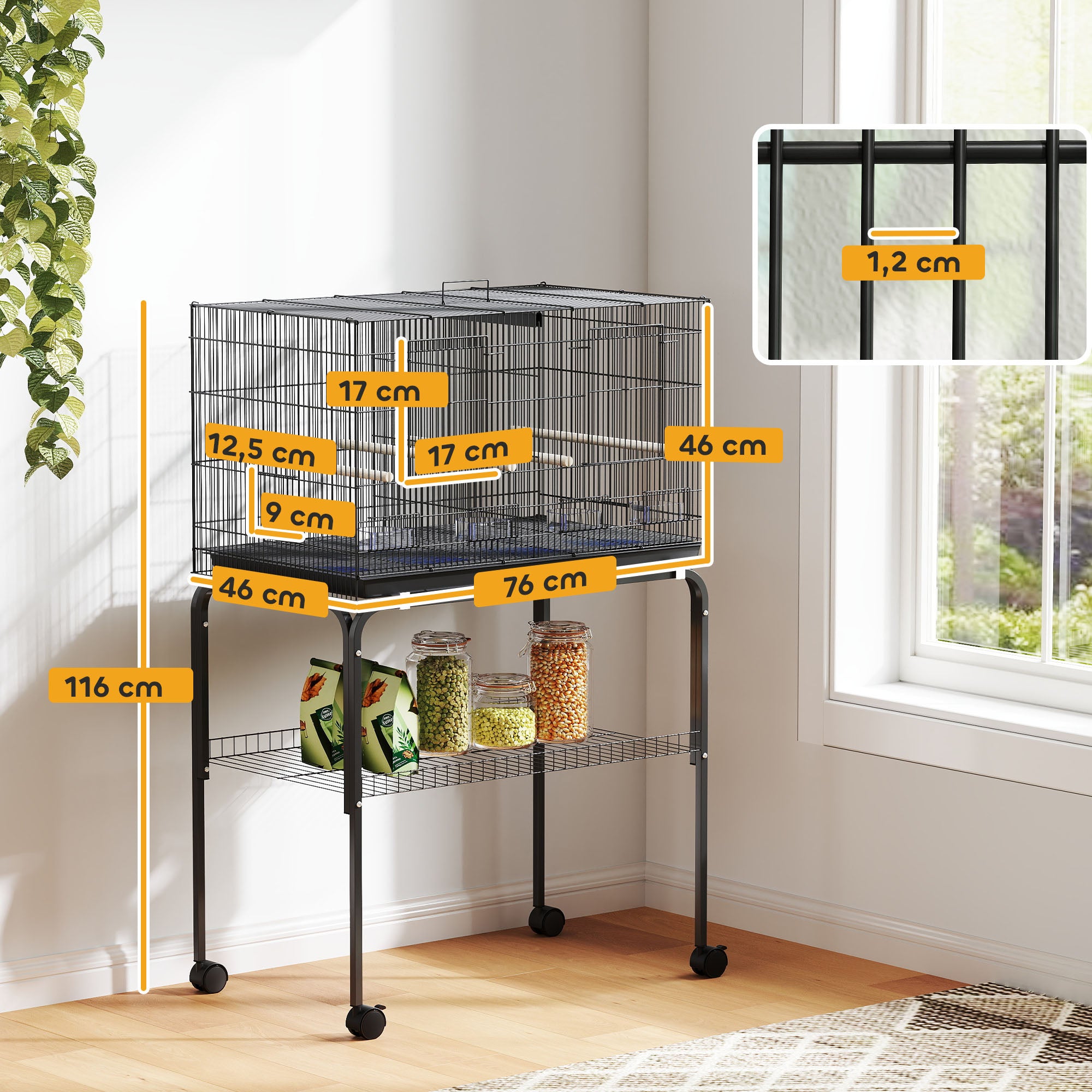 Gaiola para Pássaros com Divisória 76x46x116 cm - Preto