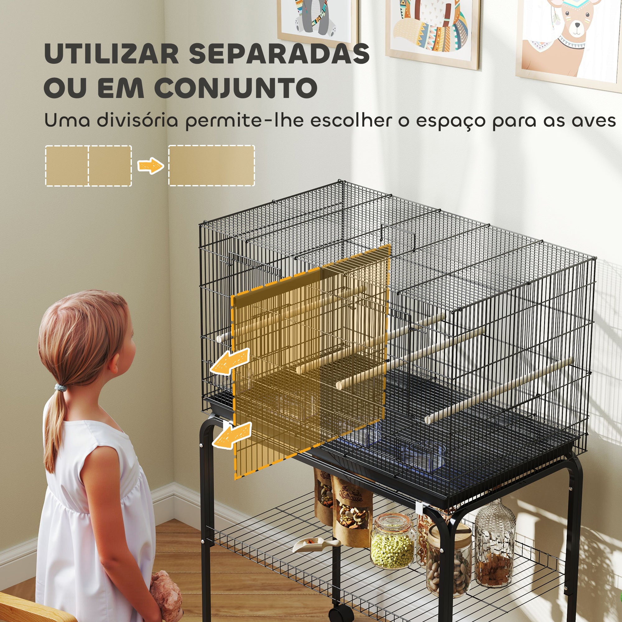 Gaiola para Pássaros com Divisória 76x46x116 cm - Preto