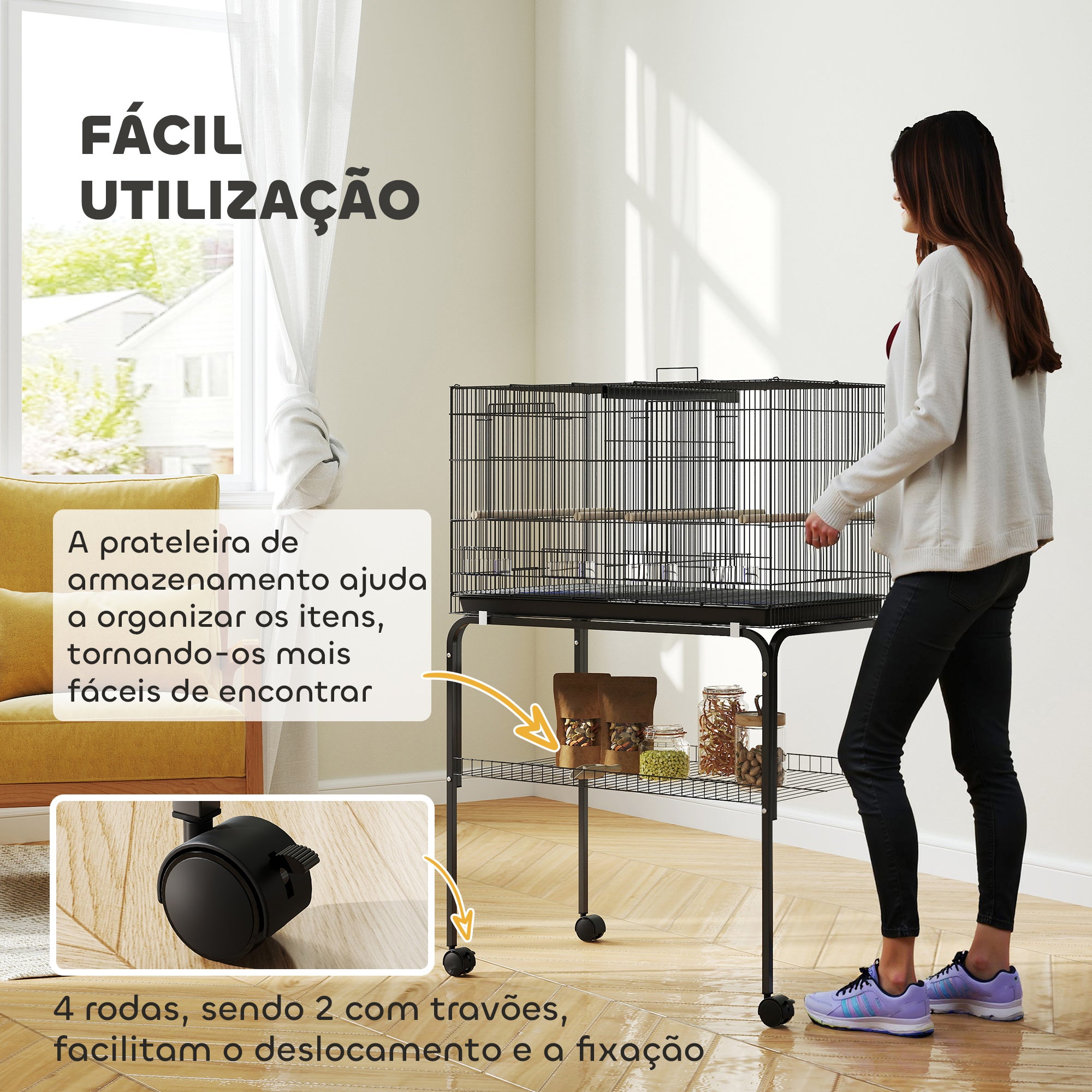 Gaiola para Pássaros com Divisória 76x46x116 cm - Preto