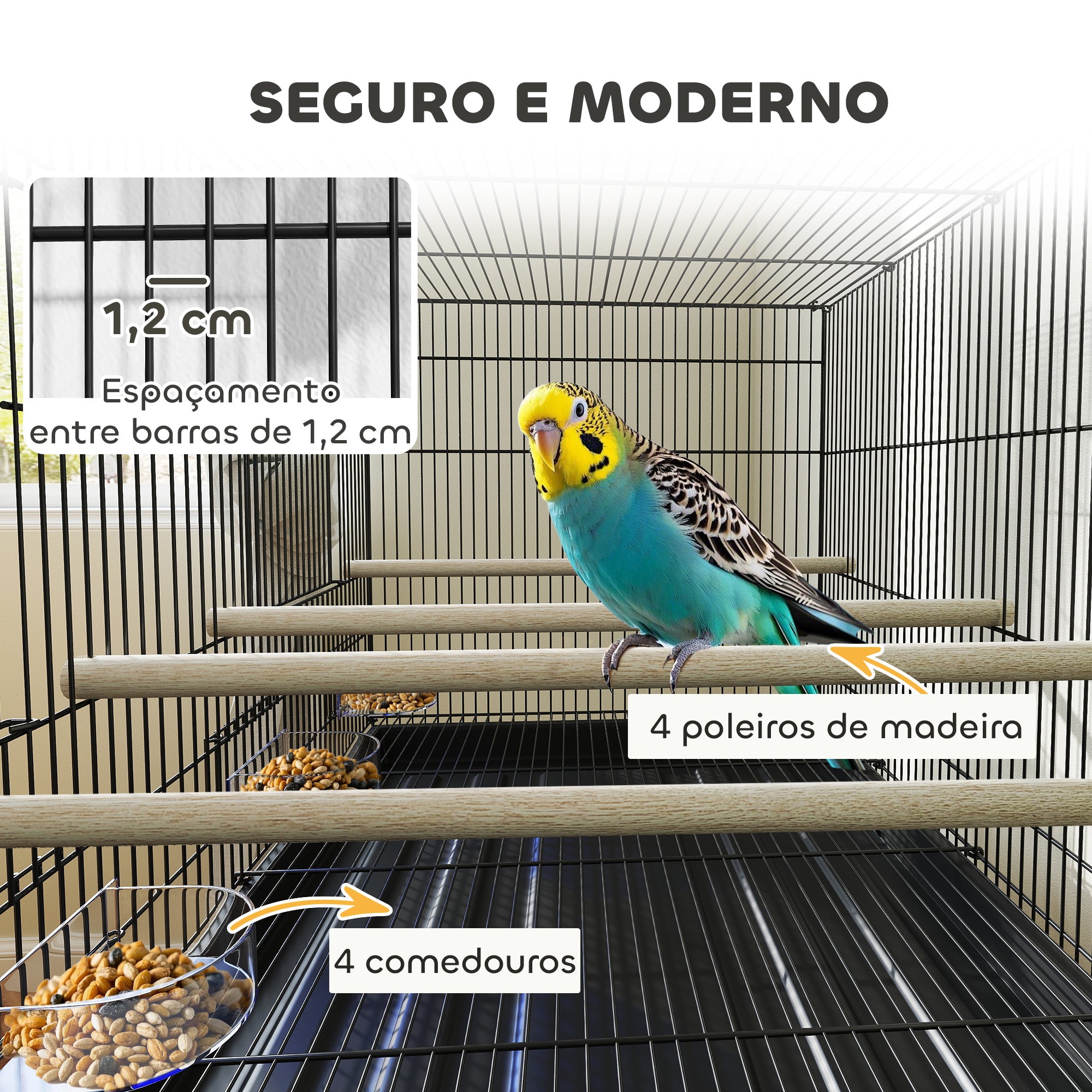 Gaiola para Pássaros com Divisória 76x46x116 cm - Preto