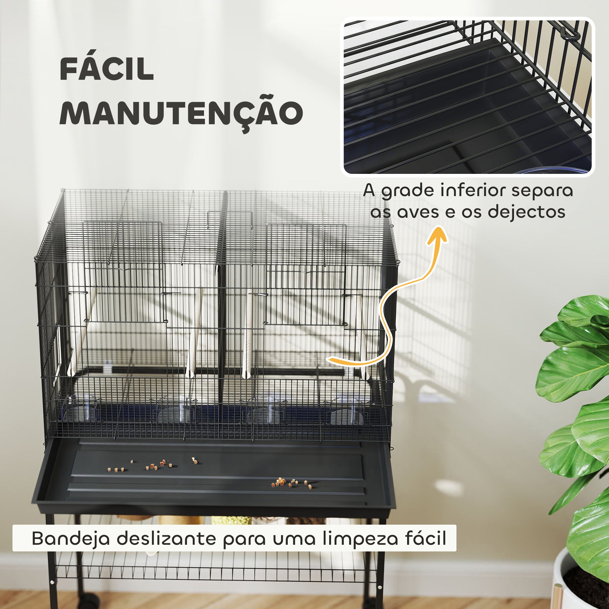 Gaiola para Pássaros com Divisória 76x46x116 cm - Preto