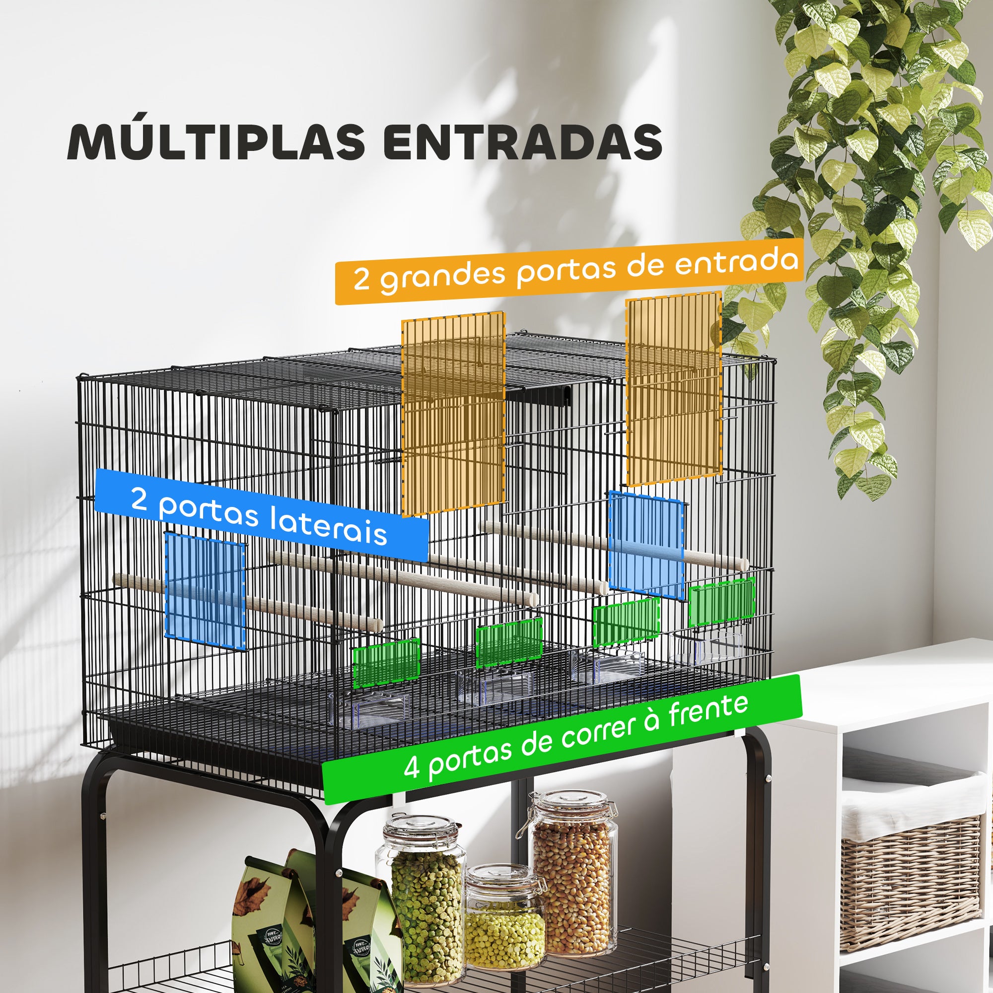 Gaiola para Pássaros com Divisória 76x46x116 cm - Preto
