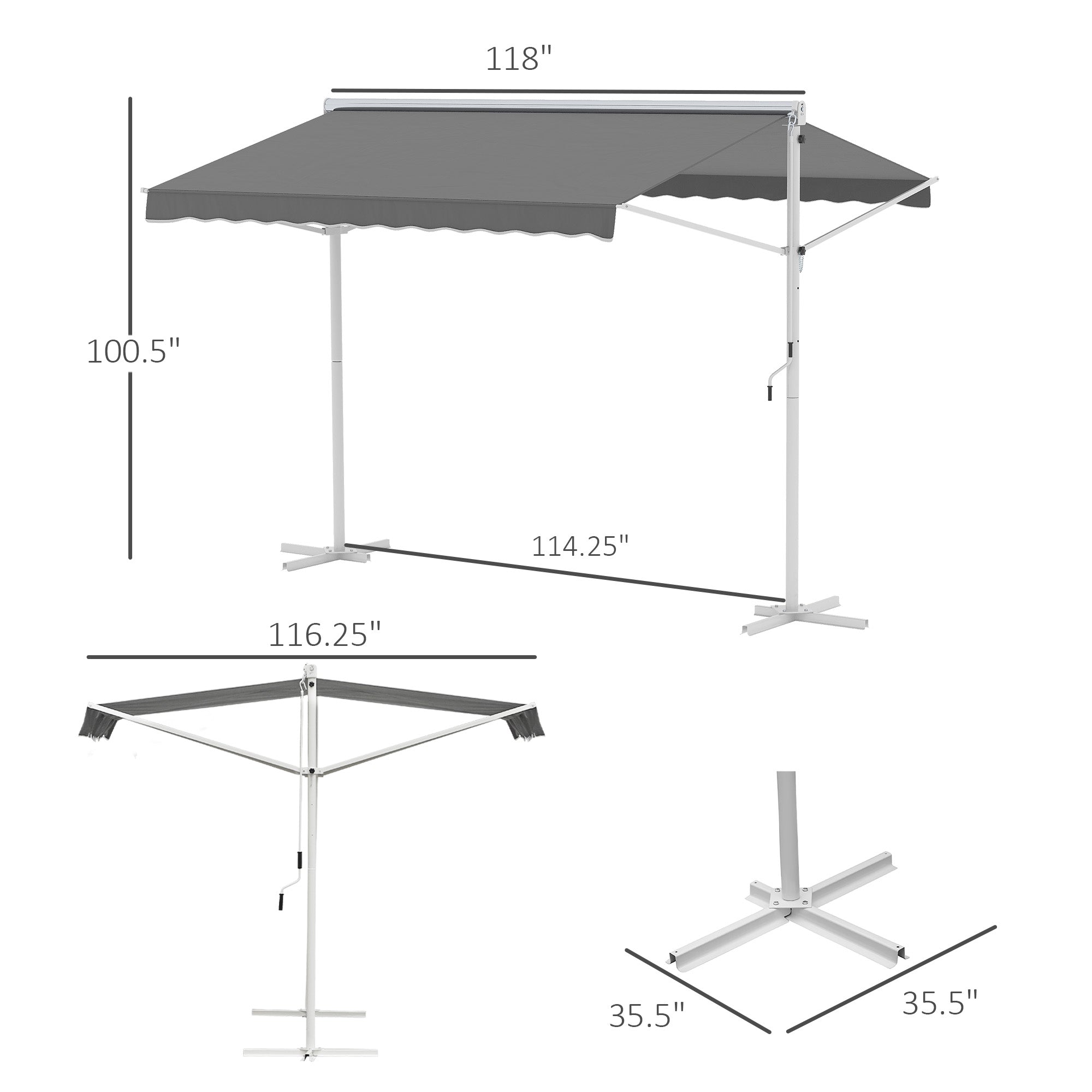 Toldo de Pé 300x295x255 cm Cinzento para Jardim Terraço Pátio