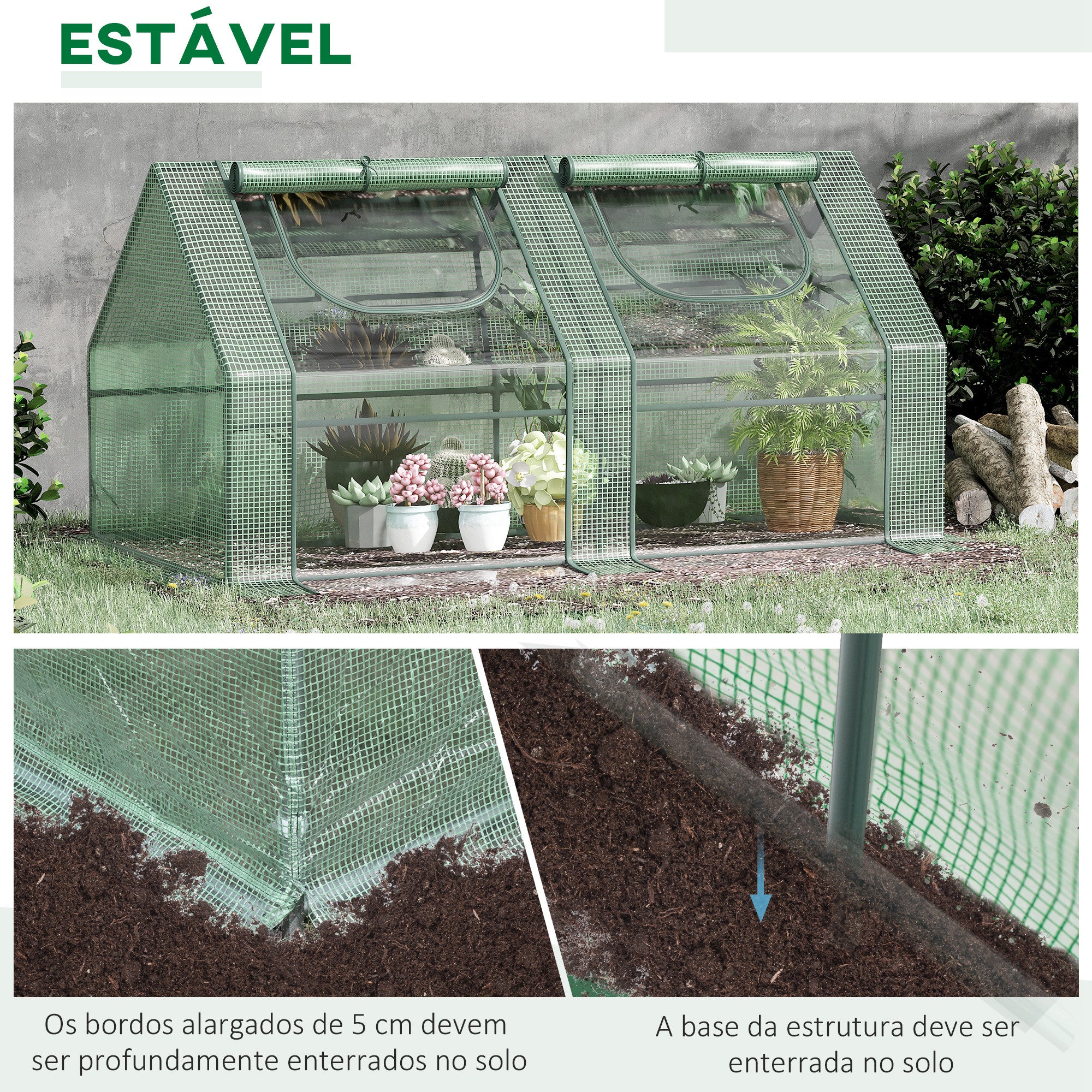 Estufa de Jardim – 180x90x90 cm – Verde – Aço, PE, PVC e plástico