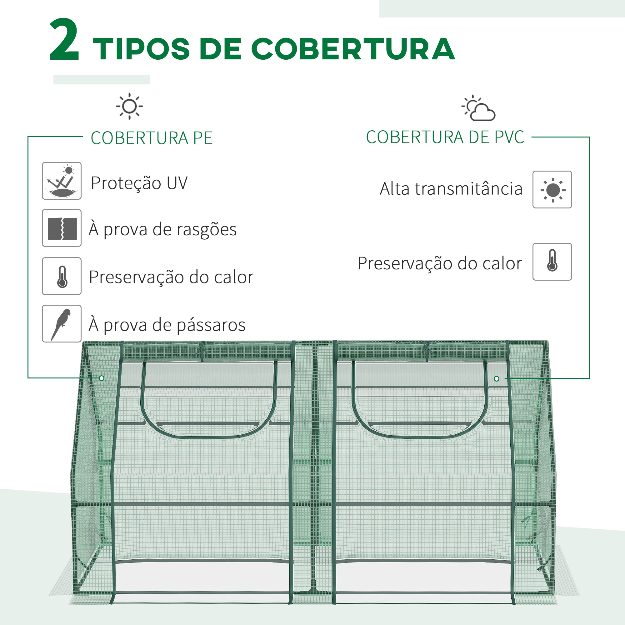 Estufa de Jardim – 180x90x90 cm – Verde – Aço, PE, PVC e plástico