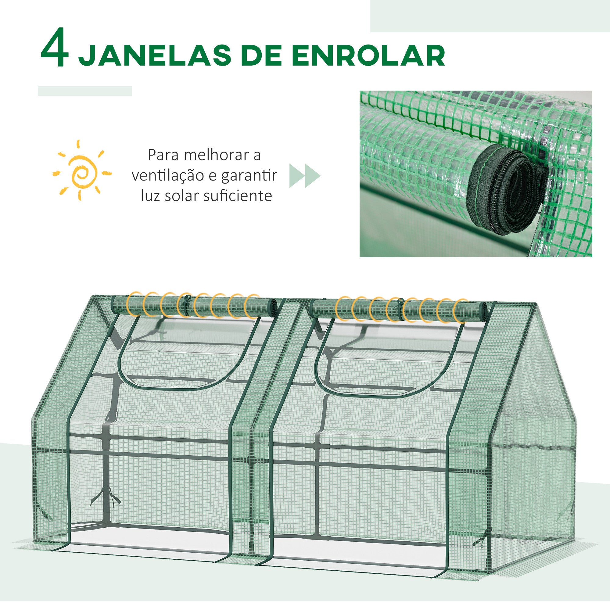 Estufa de Jardim – 180x90x90 cm – Verde – Aço, PE, PVC e plástico