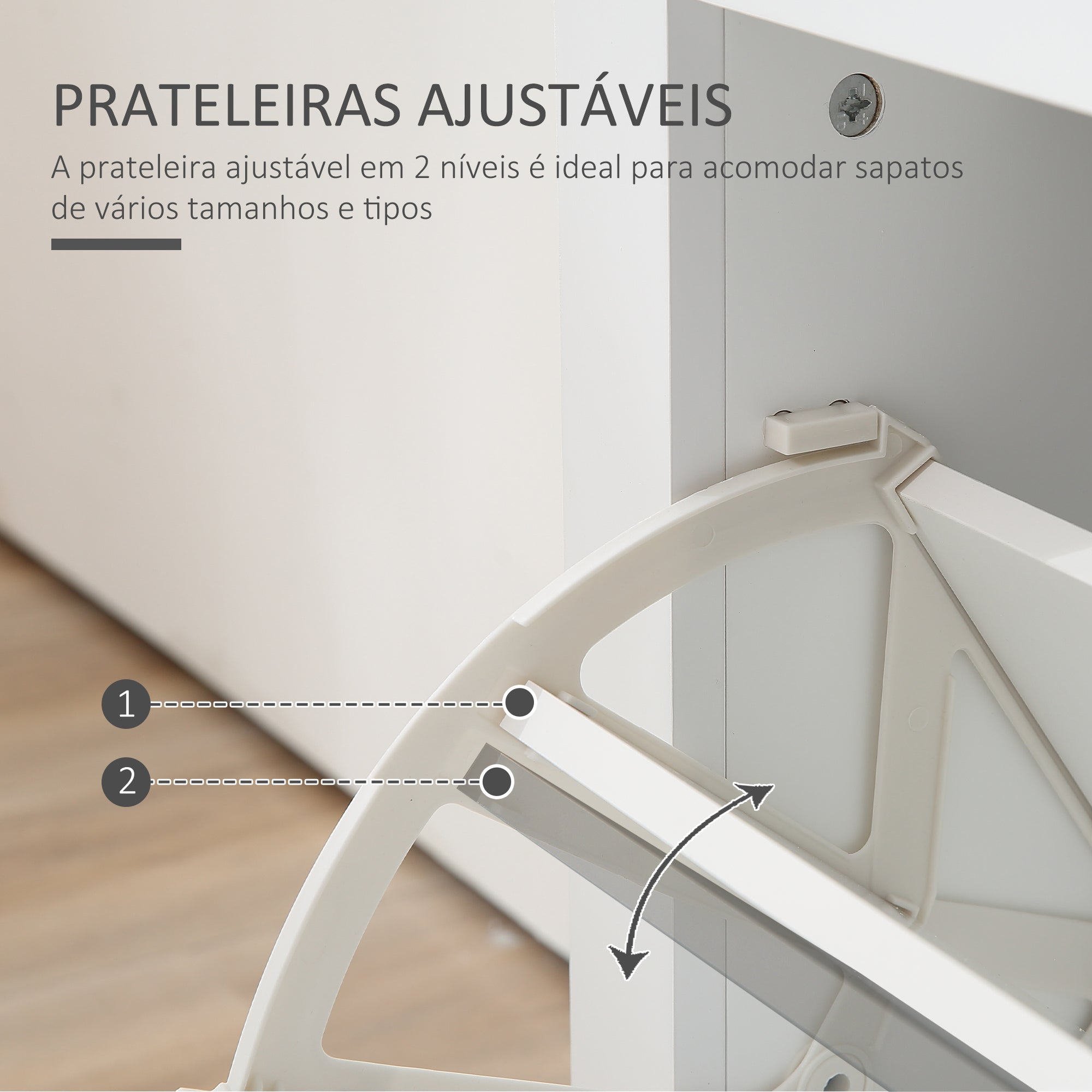 Sapateira Estreita com 2 Gavetas Abatíveis para 12 Pares de Sapatos - Branco 79x23x90,5 cm