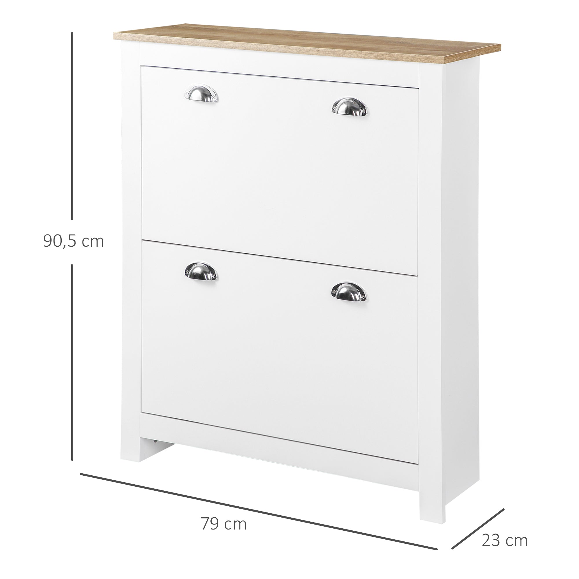 Sapateira Estreita com 2 Gavetas Abatíveis para 12 Pares de Sapatos - Branco 79x23x90,5 cm