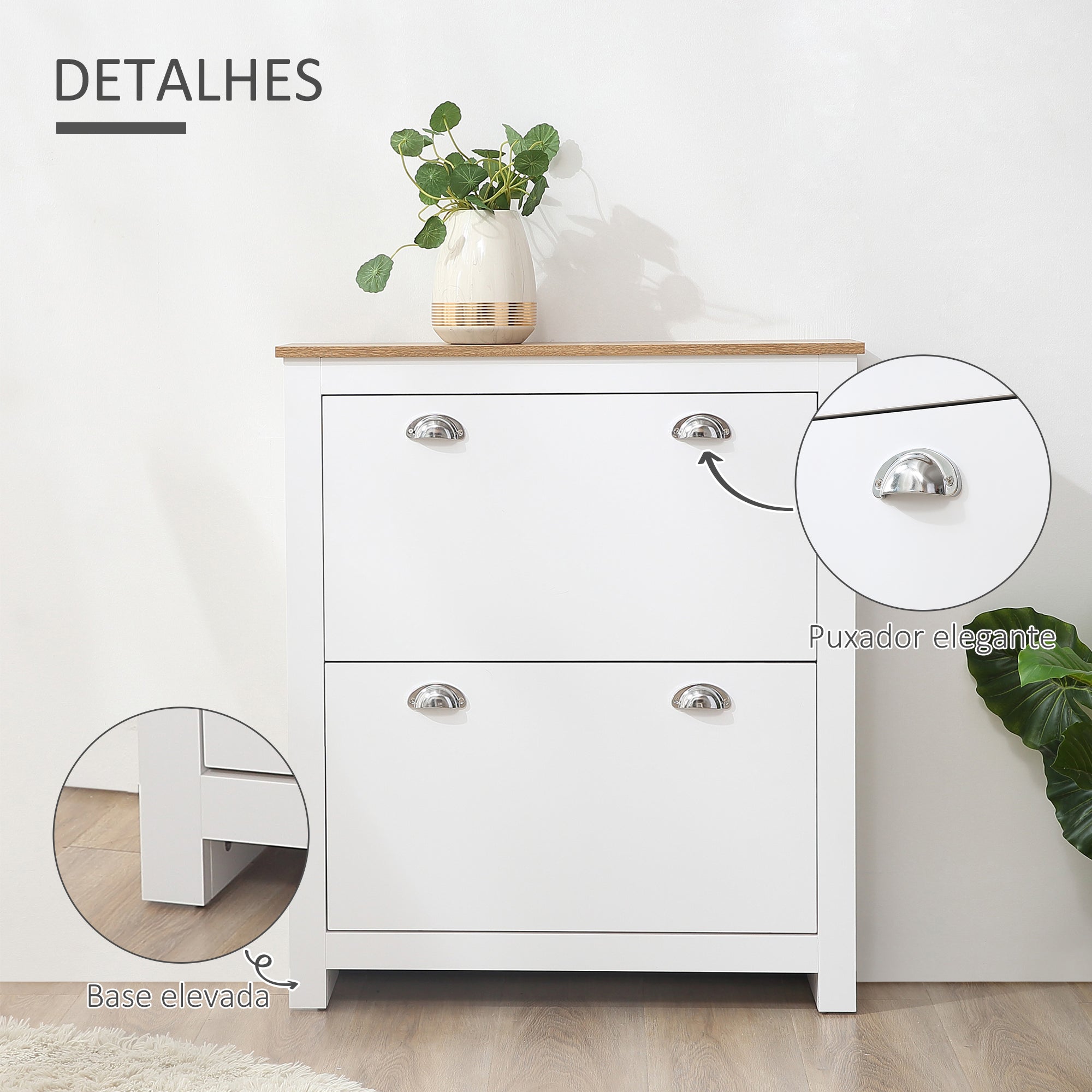 Sapateira Estreita com 2 Gavetas Abatíveis para 12 Pares de Sapatos - Branco 79x23x90,5 cm