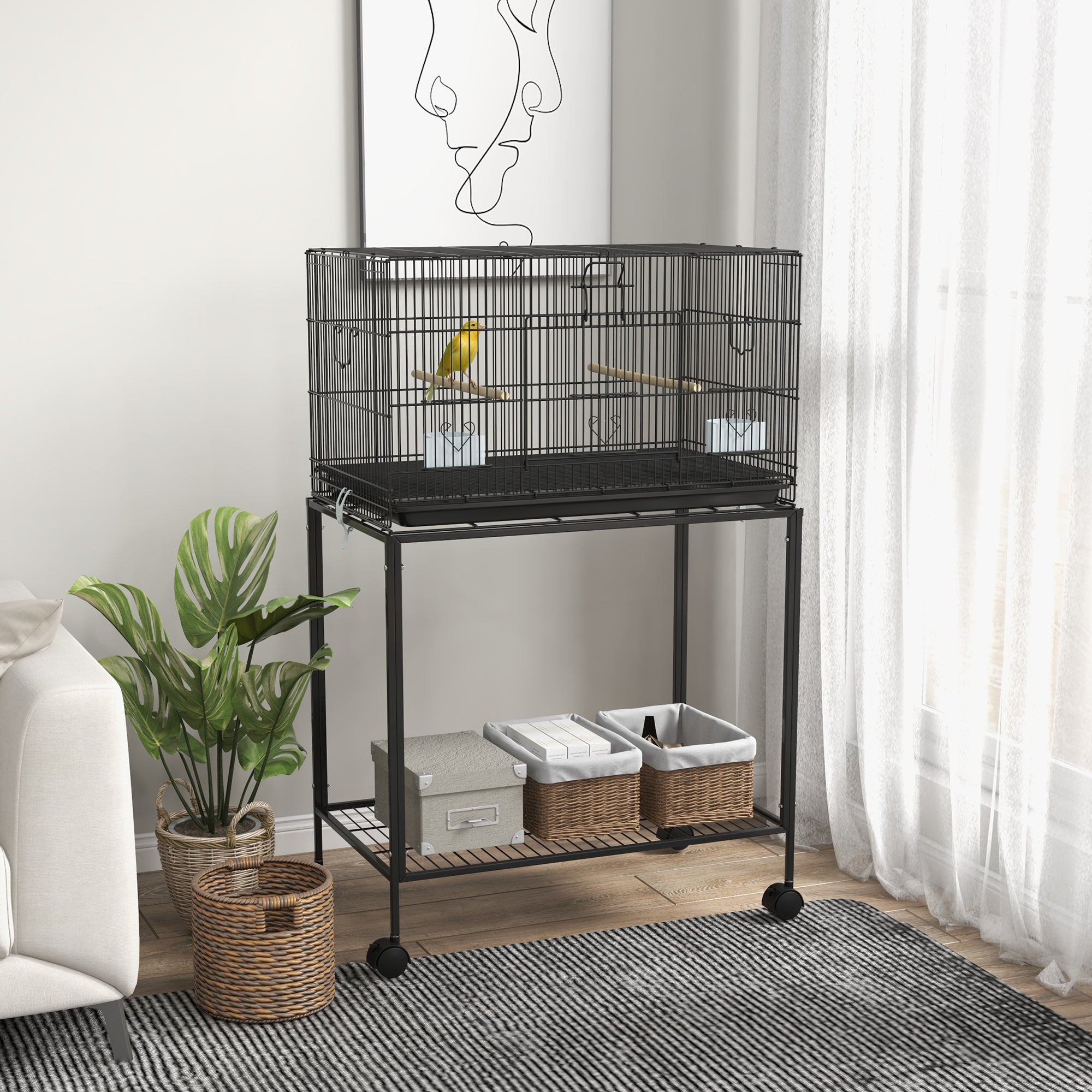 Gaiola para Pássaros Grande – 77x46x119 cm – Cor Preto – Aço e PP