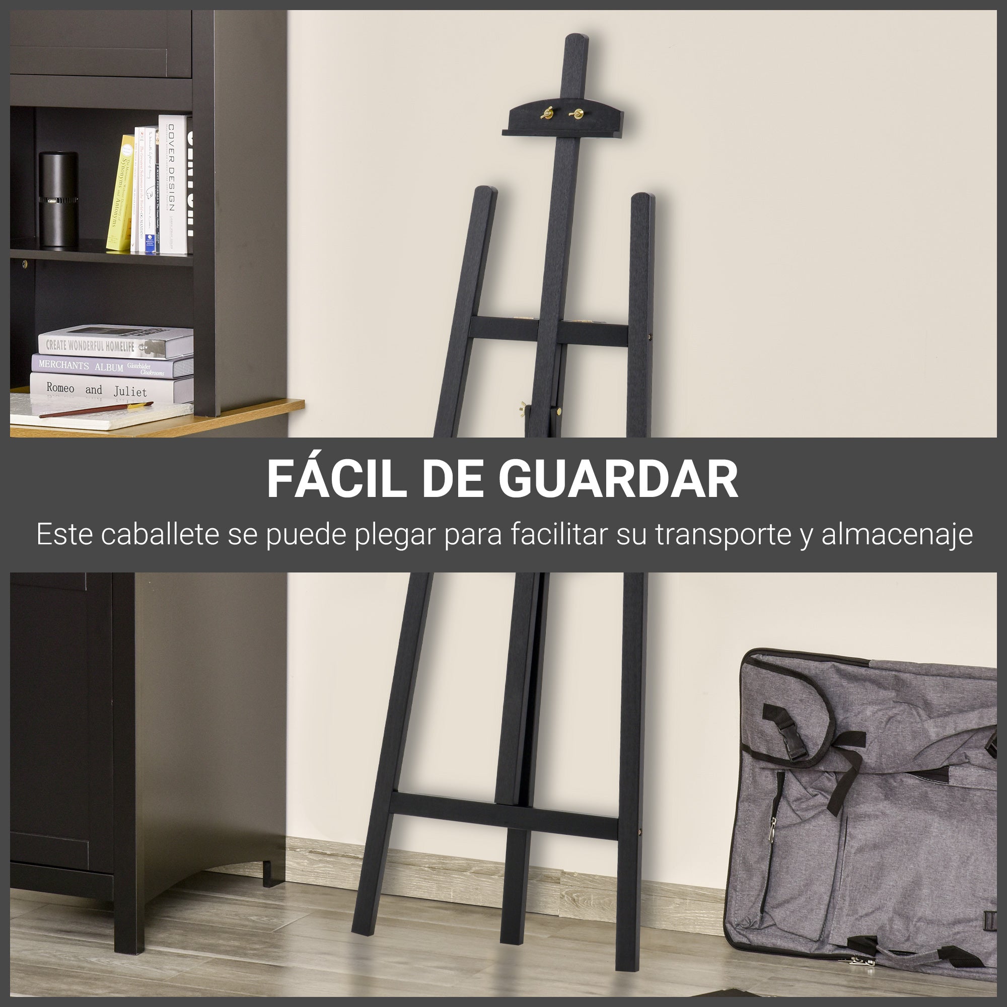 Cavalete de Pintura de Madeira Inclinável 90° Preto 51.5x71.5x134.5cm