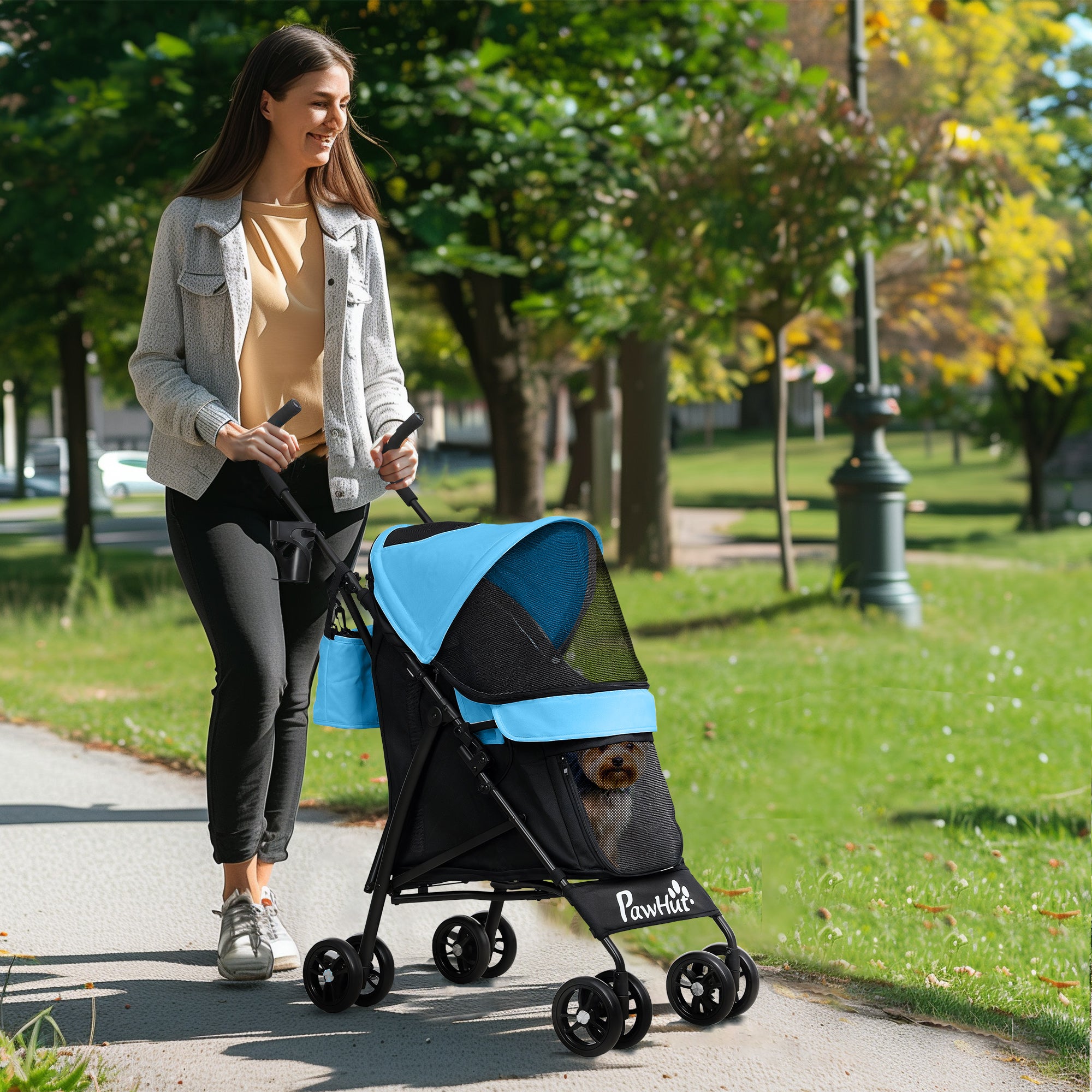 Carrinho para Cães Pequenos Compacto e Confortável 76x44x103 cm Azul