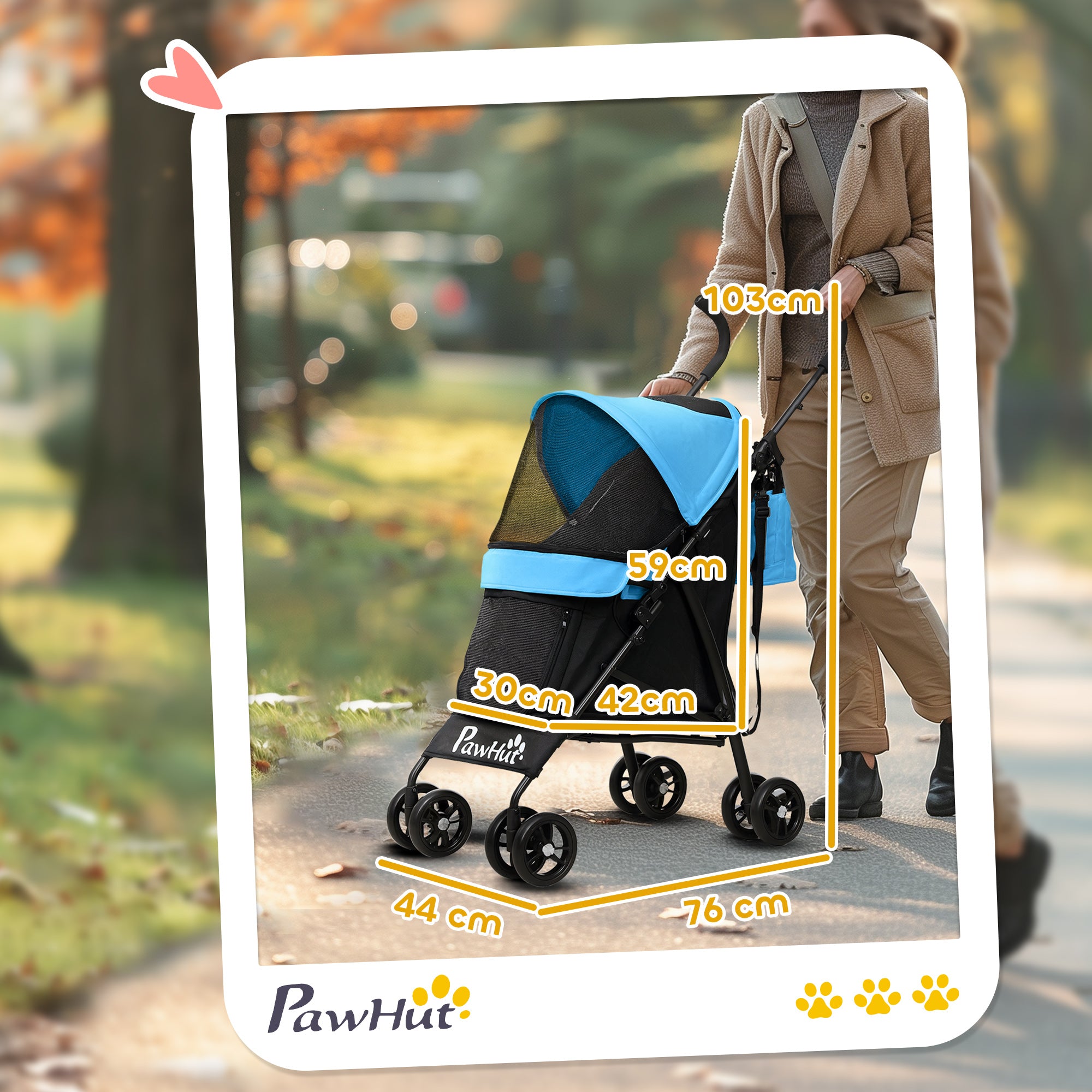Carrinho para Cães Pequenos Compacto e Confortável 76x44x103 cm Azul