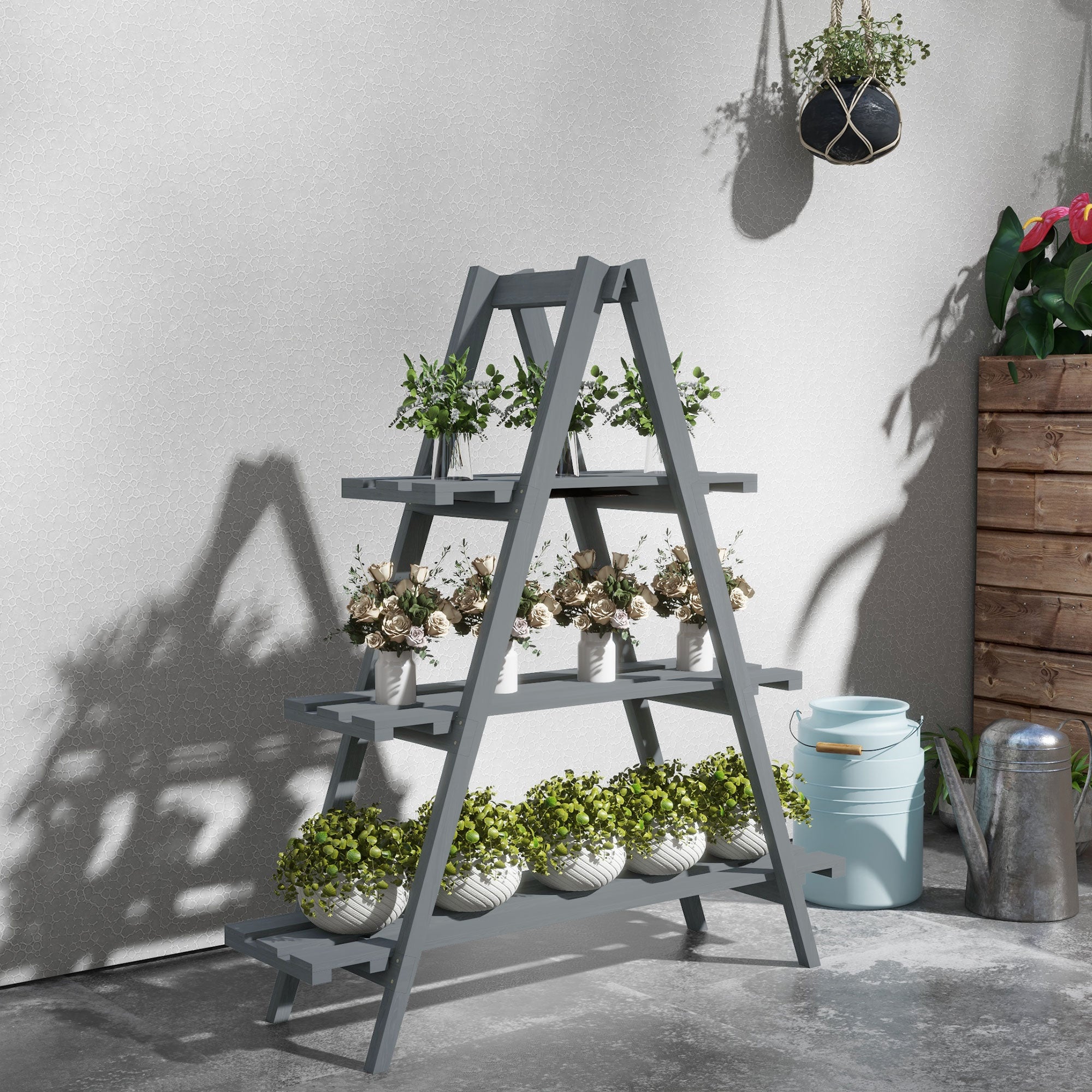 Suporte de Plantas 3 Níveis 100x36x112 cm Cinza
