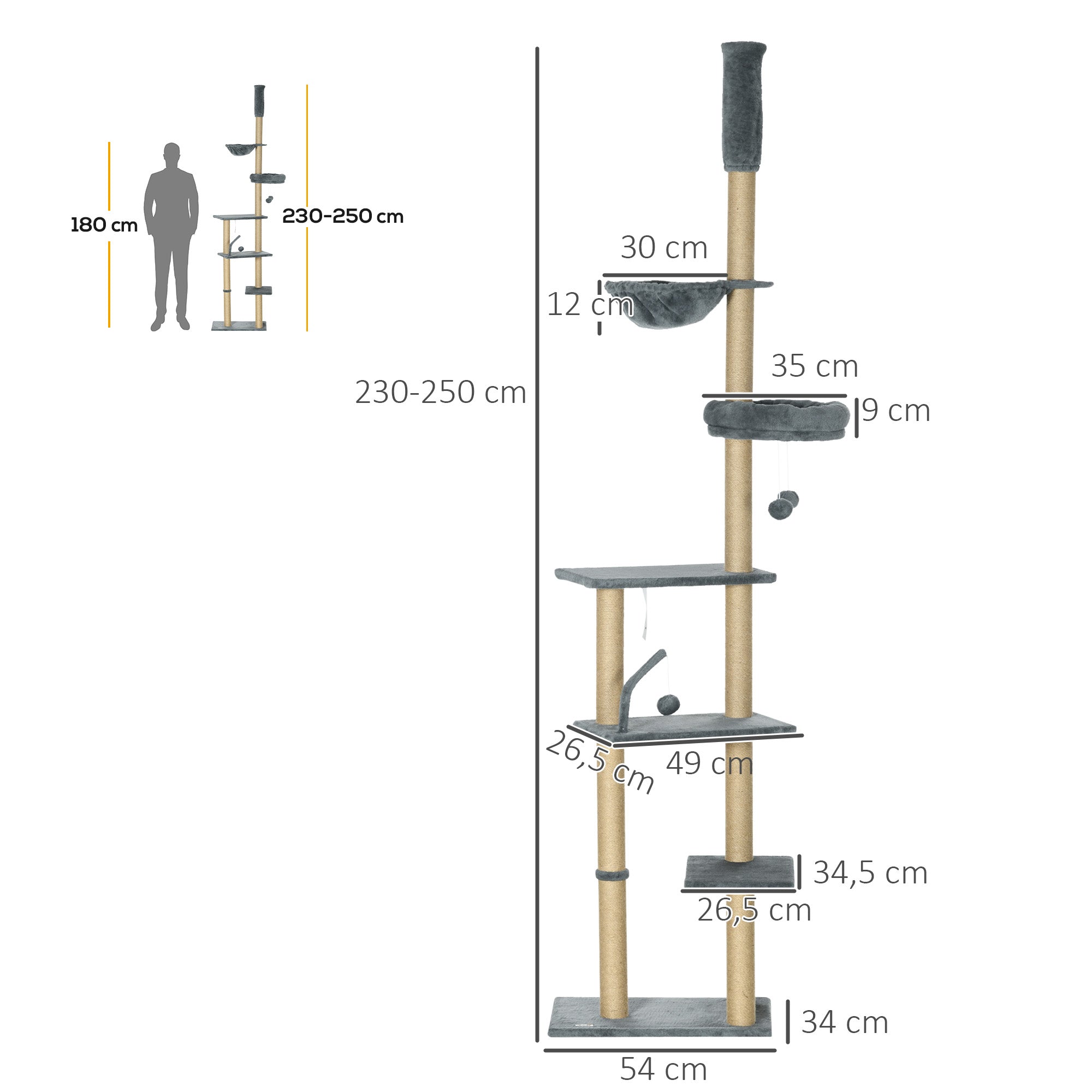 Arranhador para Gatos Cinzento de 230-250 cm