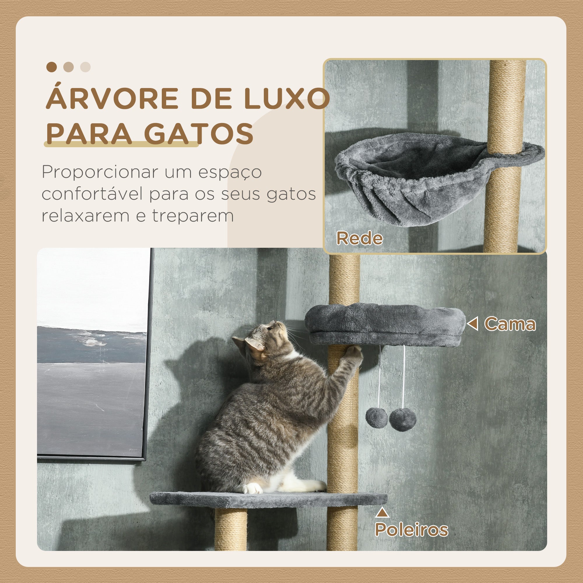 Arranhador para Gatos Cinzento de 230-250 cm