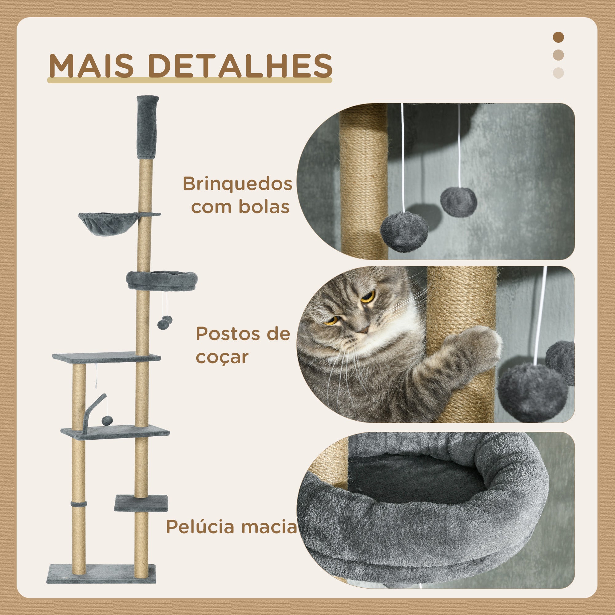 Arranhador para Gatos Cinzento de 230-250 cm