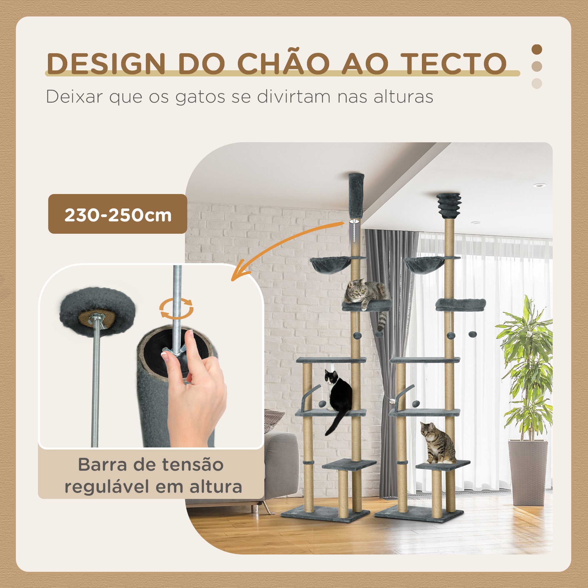 Arranhador para Gatos Cinzento de 230-250 cm