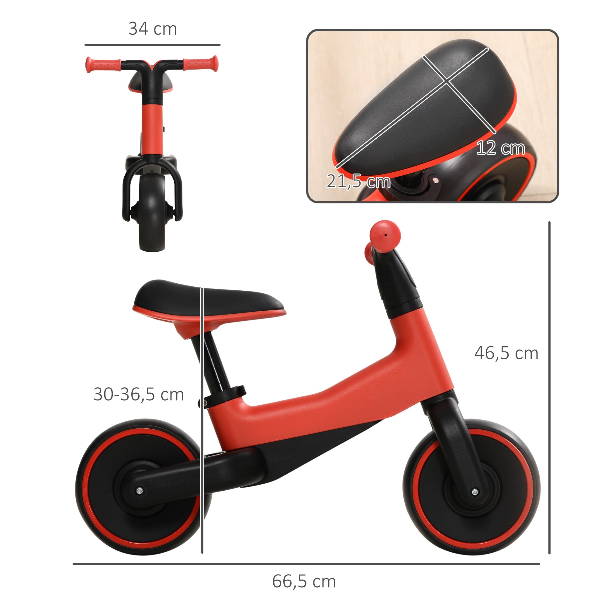 Bicicleta Infantil Vermelha sem Pedais para Crianças acima de 18 Meses - Medidas 66,5x34x46,5 cm