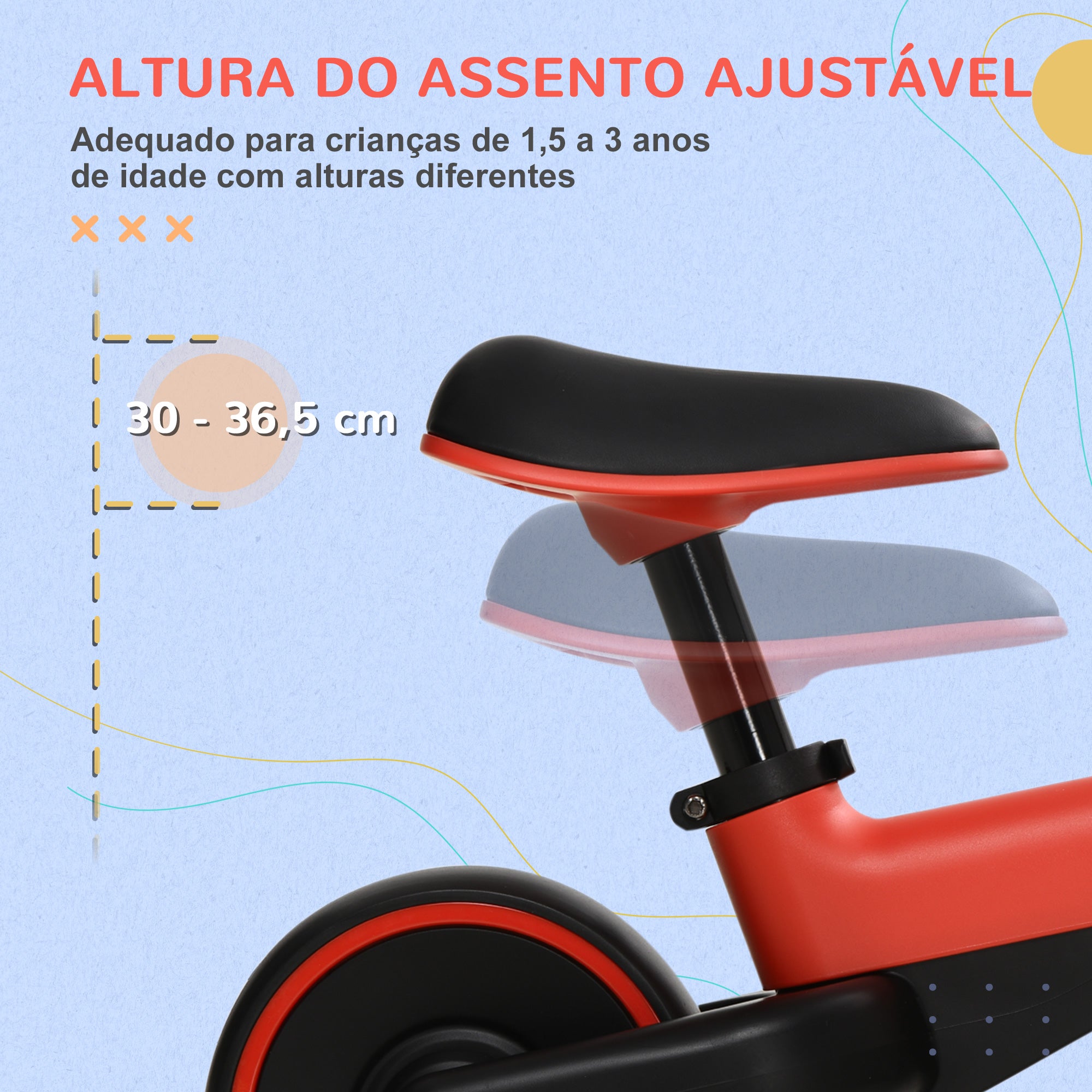 Bicicleta Infantil Vermelha sem Pedais para Crianças acima de 18 Meses - Medidas 66,5x34x46,5 cm