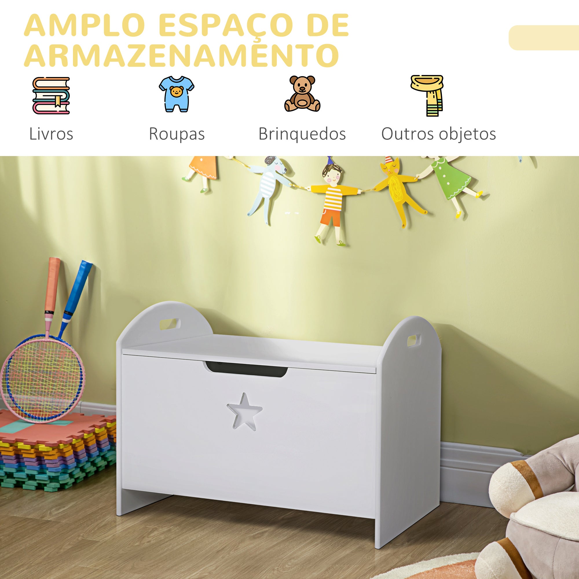 Baú de Brinquedos Infantil 62x40x46,5 cm - Branco