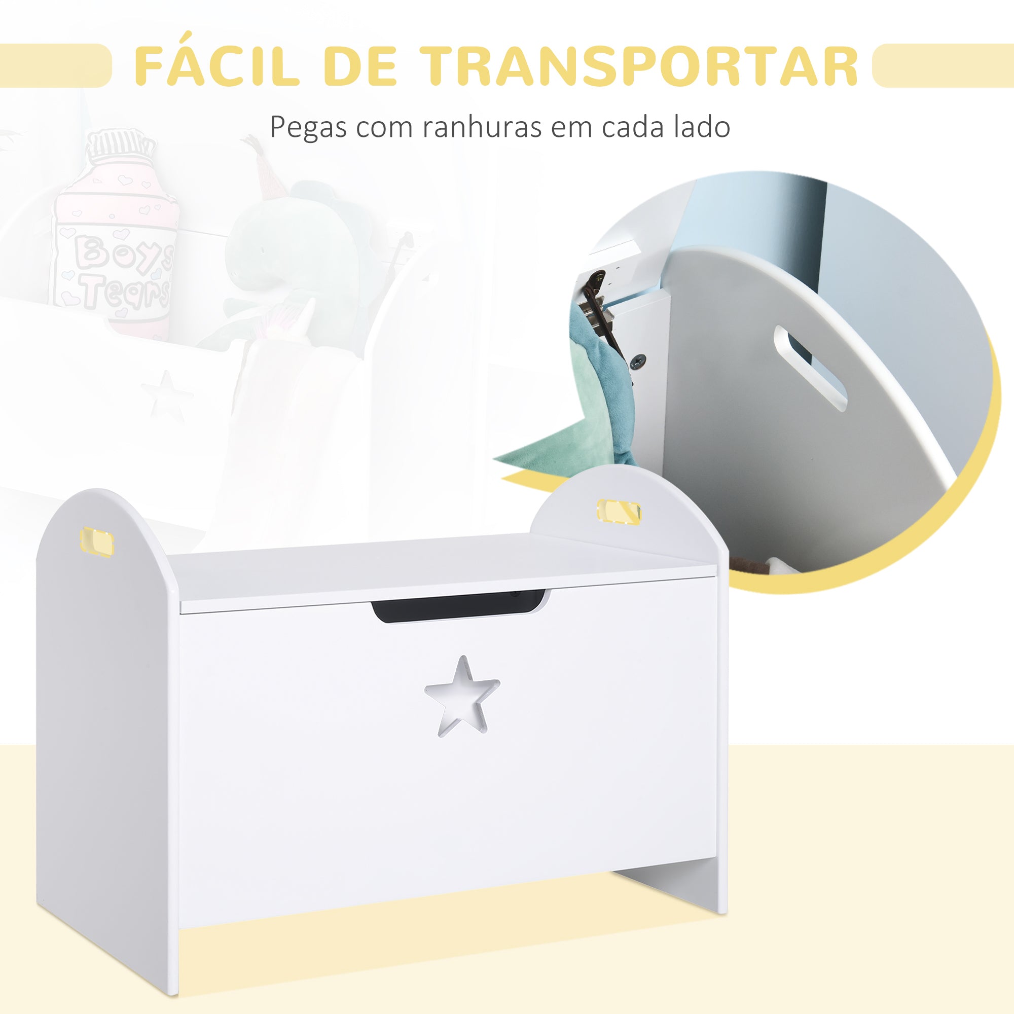 Baú de Brinquedos Infantil 62x40x46,5 cm - Branco