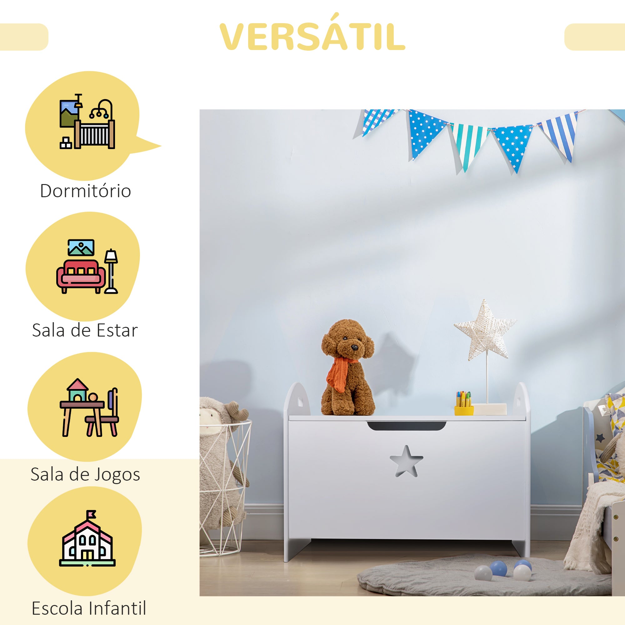 Baú de Brinquedos Infantil 62x40x46,5 cm - Branco