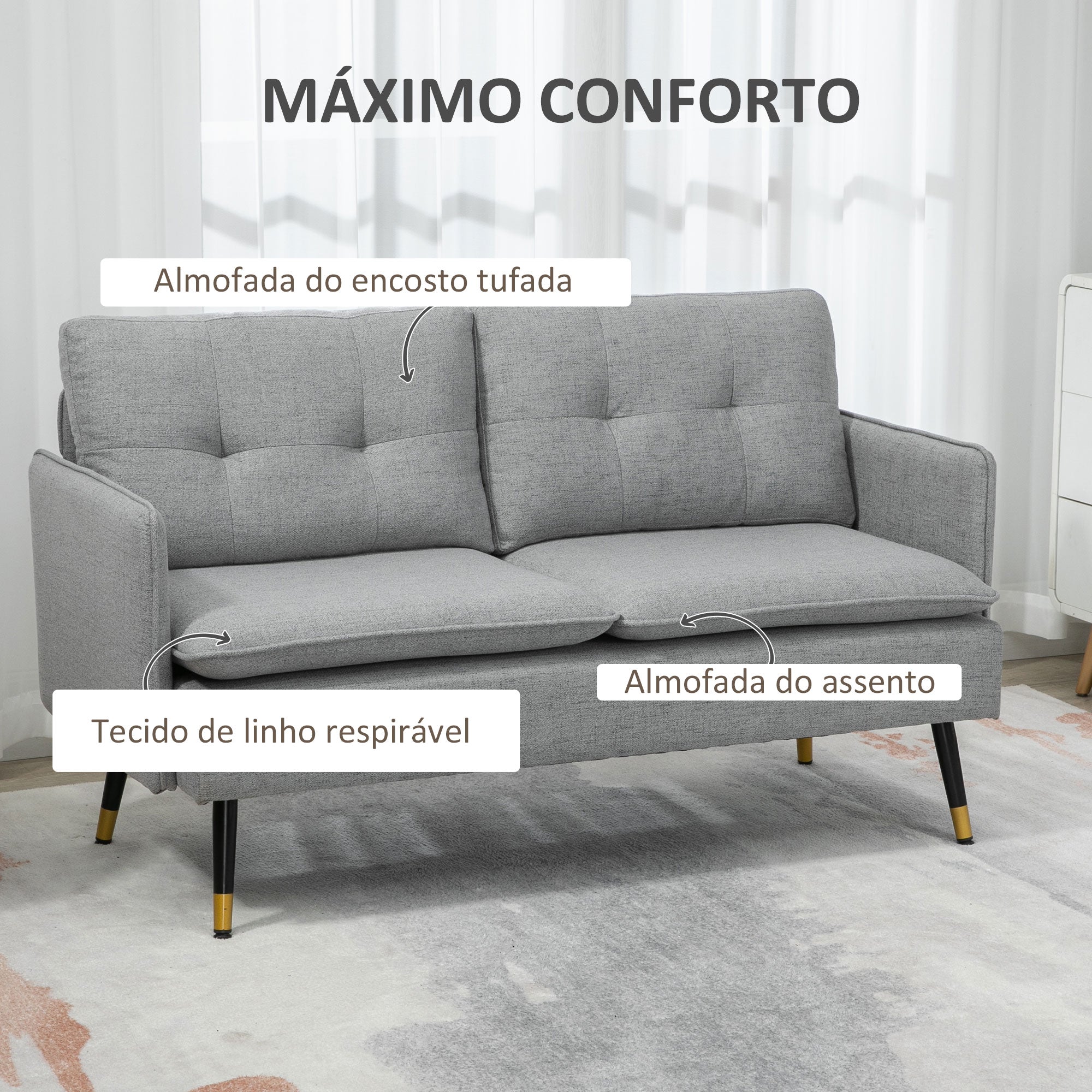 Sofá de 2 Lugares Cinzento 139x68x80 cm - Conforto e Elegância para a sua Casa