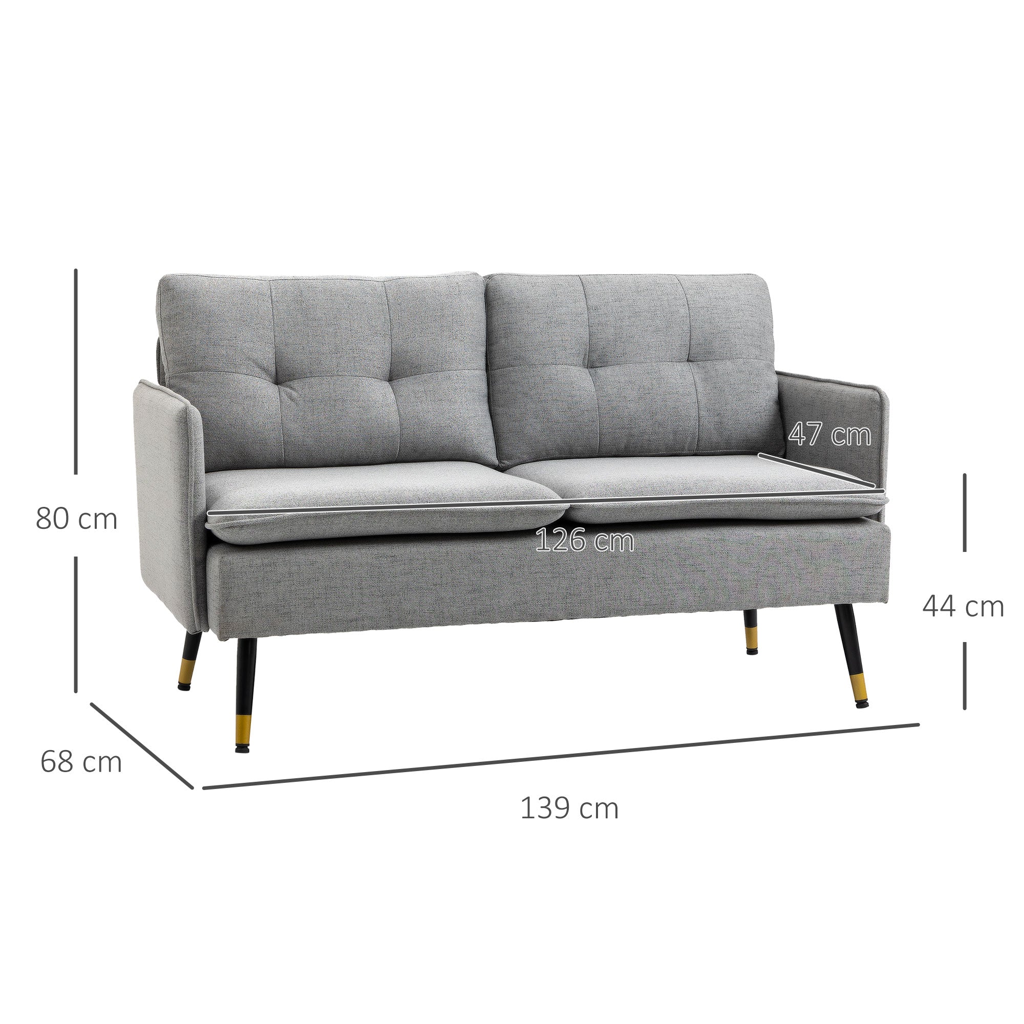 Sofá de 2 Lugares Cinzento 139x68x80 cm - Conforto e Elegância para a sua Casa