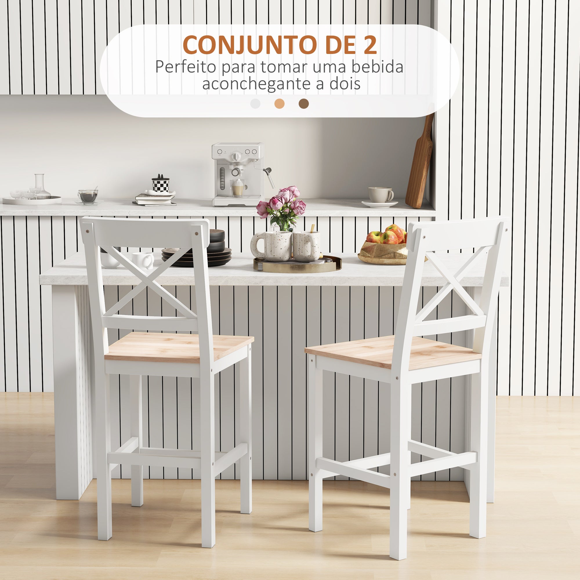 Conjunto de 2 Bancos Altos de Cozinha 41x46x97.5 cm Cor de Madeira Natural