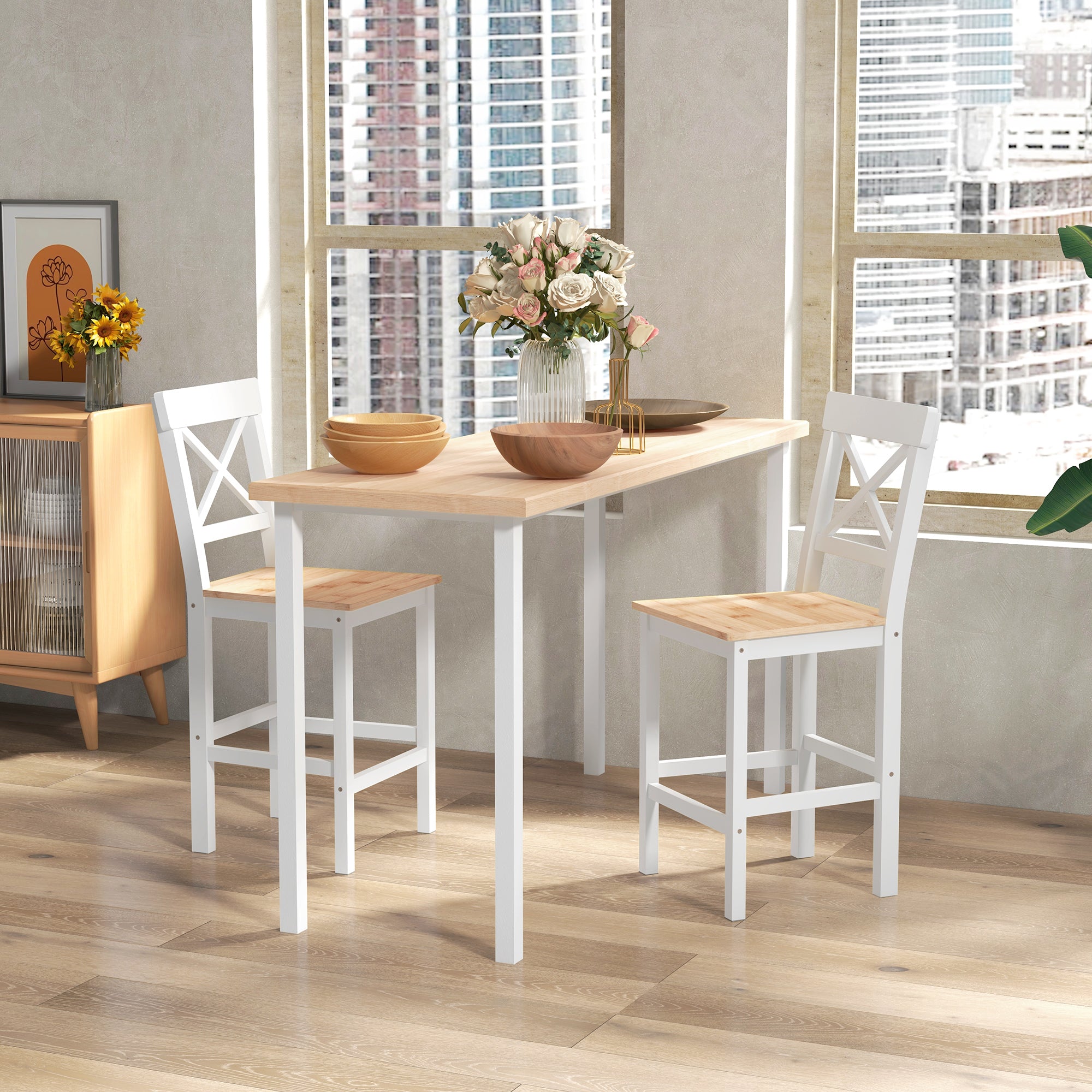 Conjunto de 2 Bancos Altos de Cozinha 41x46x97.5 cm Cor de Madeira Natural