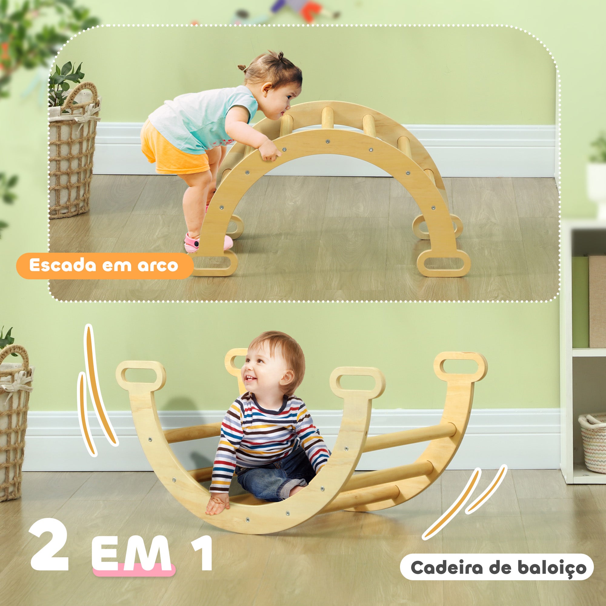 Arco de Aprendizagem 2 em 1 - 68x42x36 cm - Cor Natural