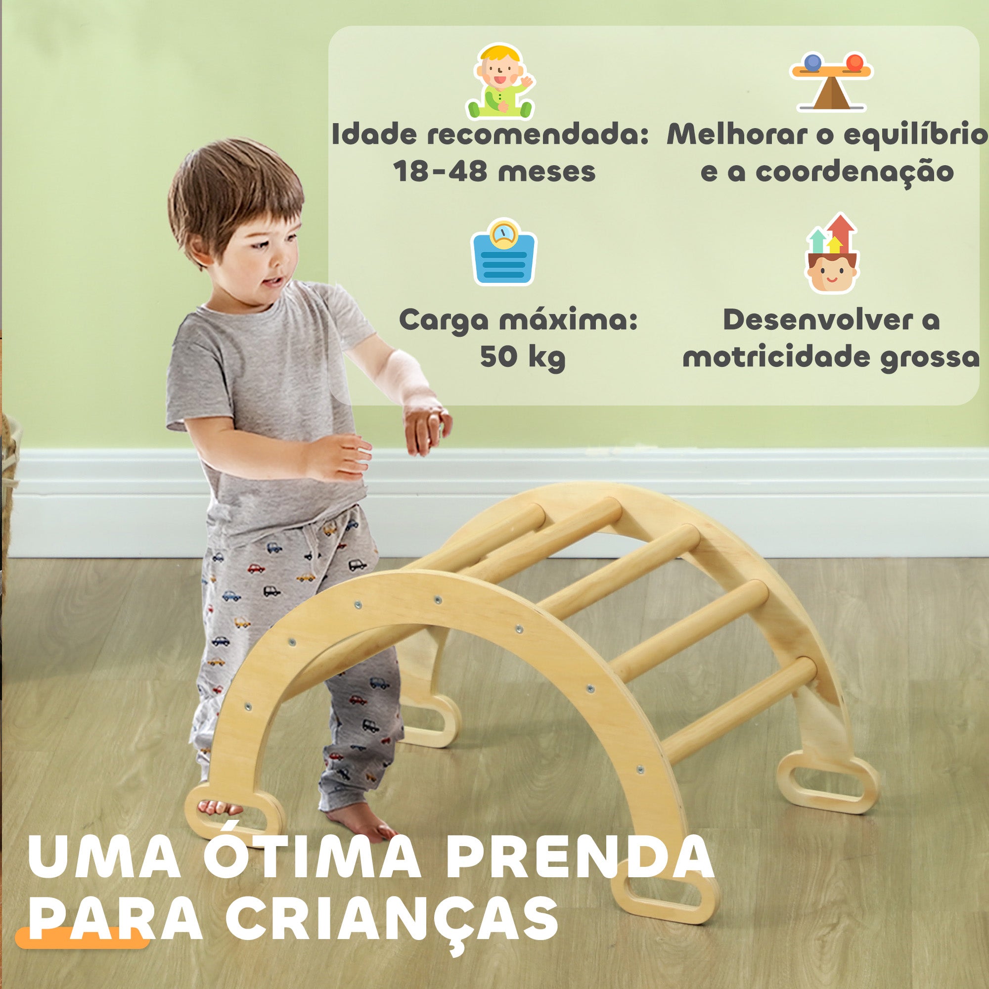 Arco de Aprendizagem 2 em 1 - 68x42x36 cm - Cor Natural