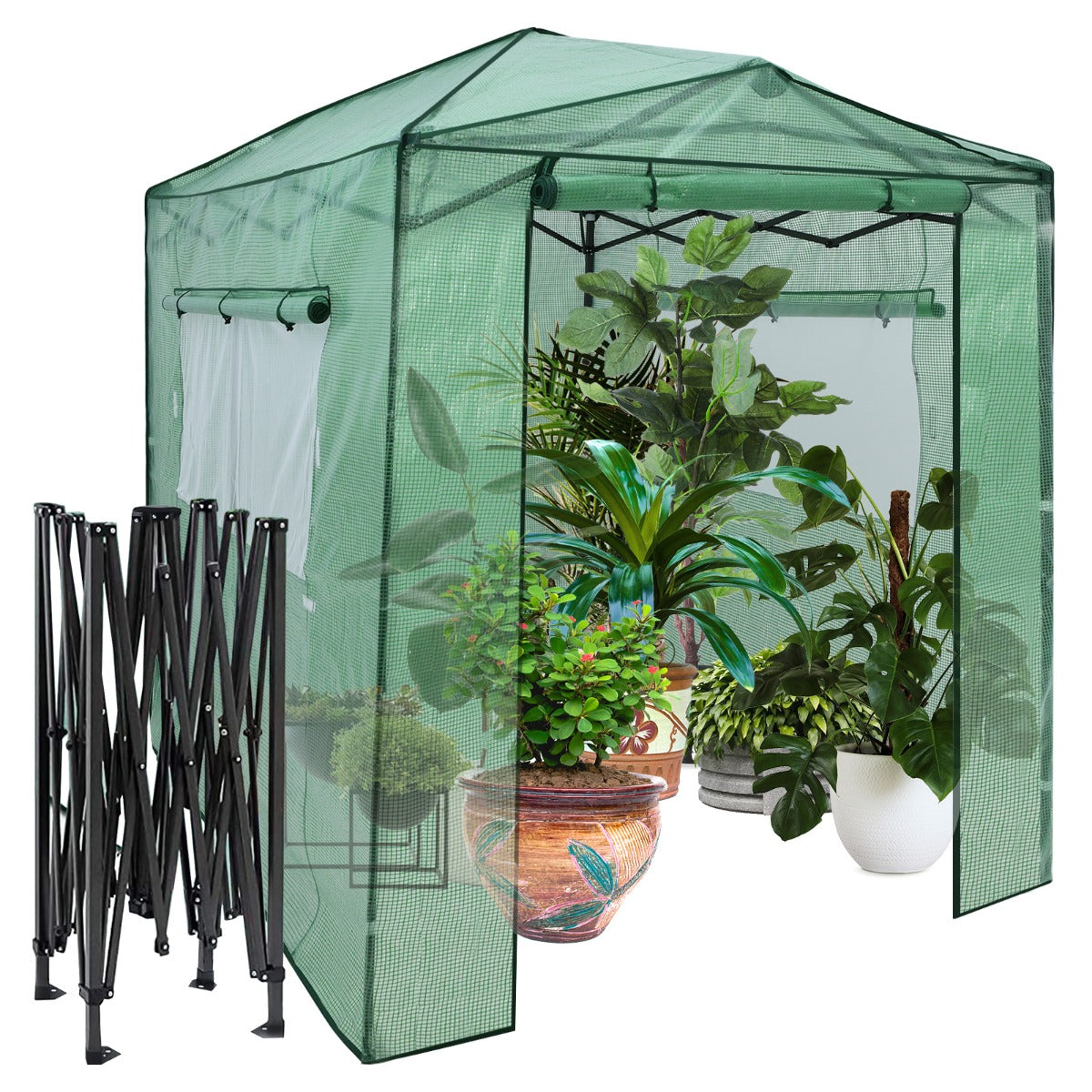 Invernadeiro de Jardim Portátil – 180 x 250 x 230 cm – Verde – PE e metal