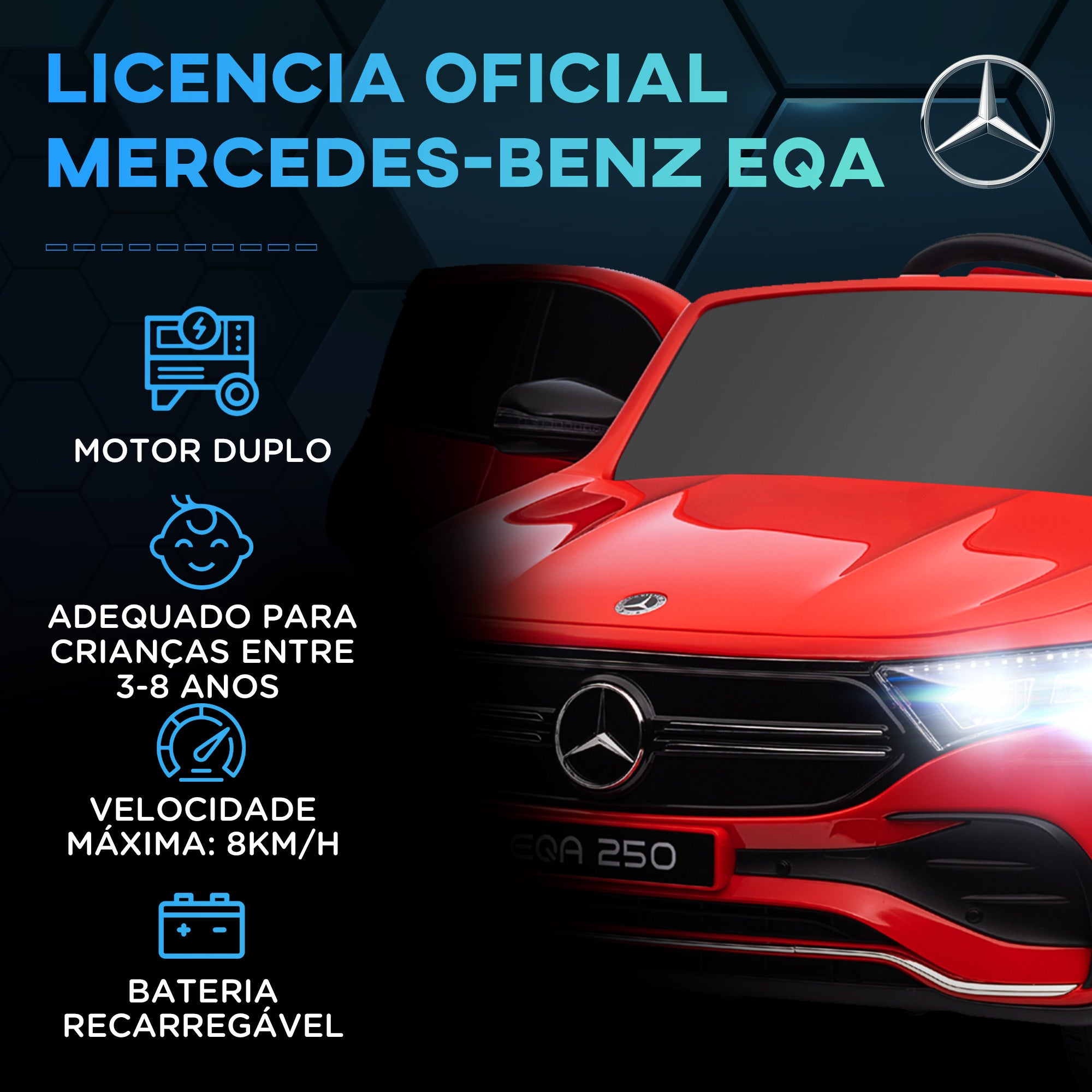 Carro Elétrico para Crianças – 111,5x69x52,5 cm – Vermelho – PP e metal