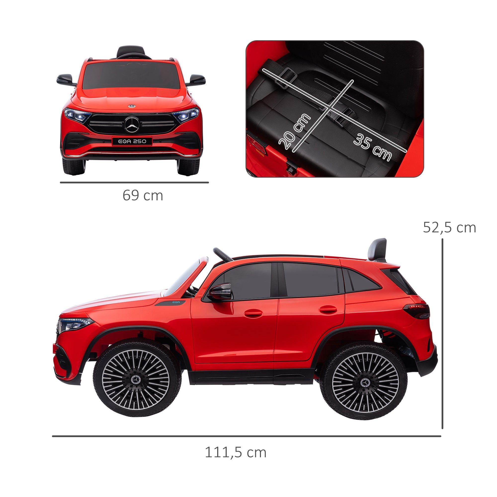 Carro Elétrico para Crianças – 111,5x69x52,5 cm – Vermelho – PP e metal