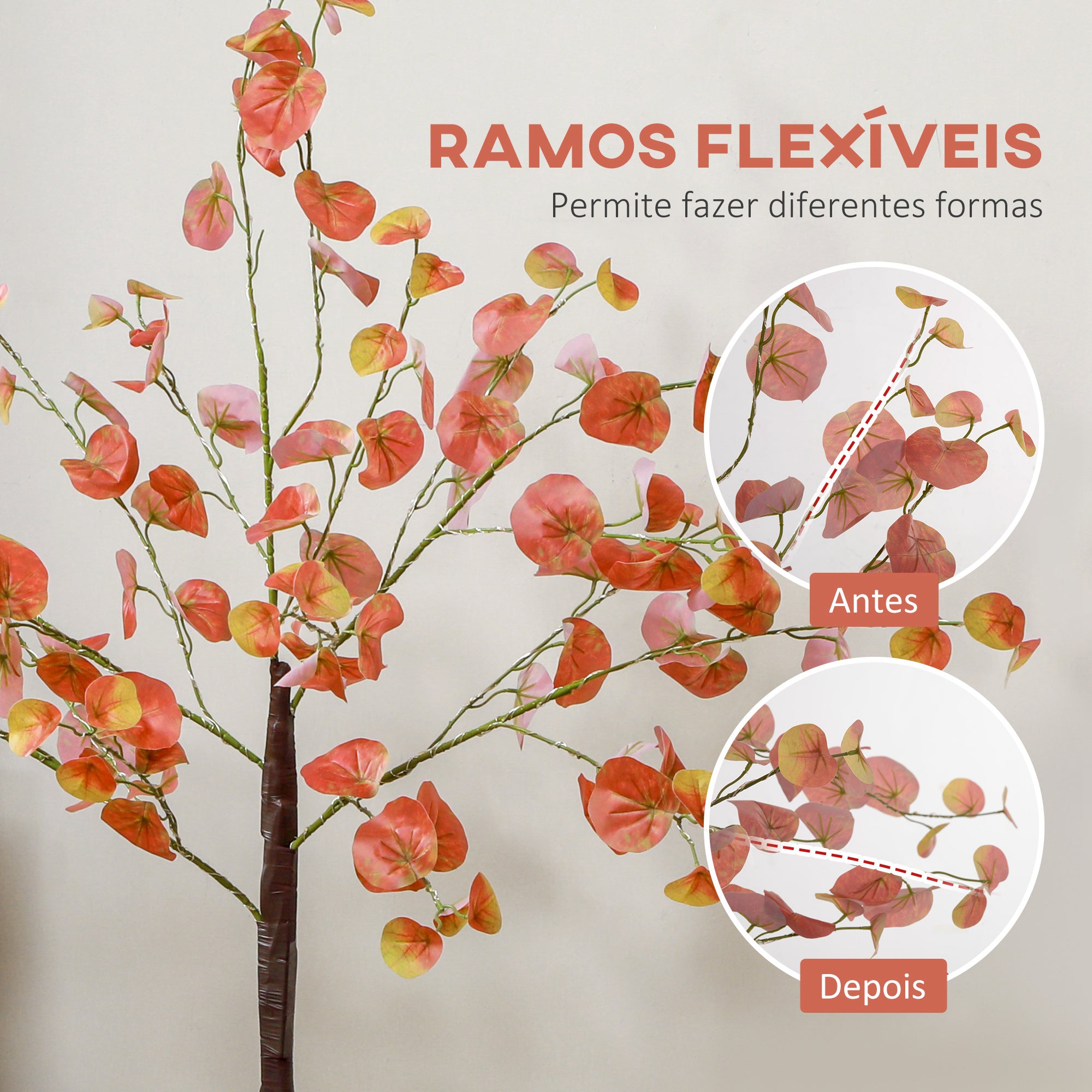 Árvore Artificial de Eucalipto – 120 cm – Laranja e Marrom – PP