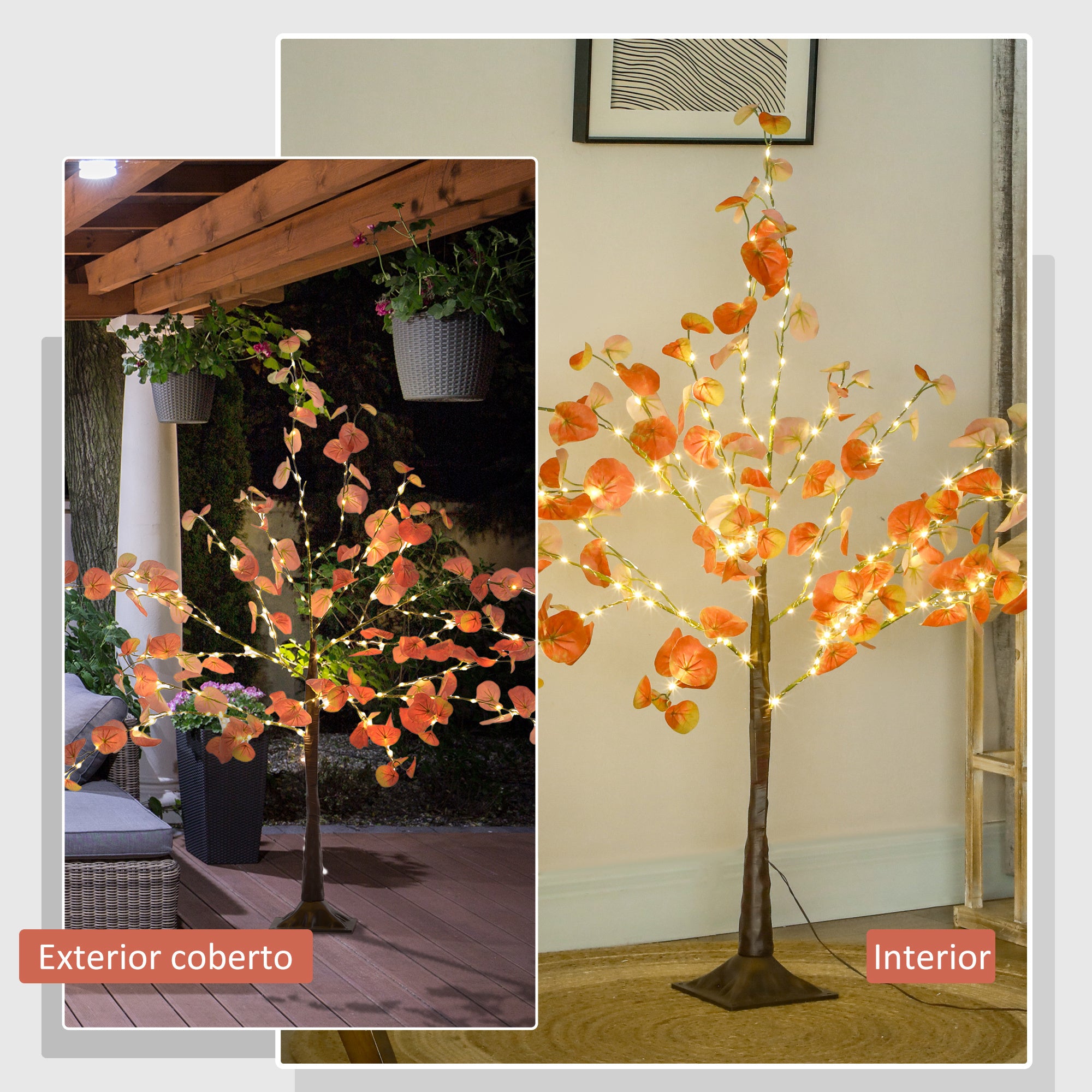 Árvore Artificial de Eucalipto 120 cm Laranja e Marrom - Luzes LED