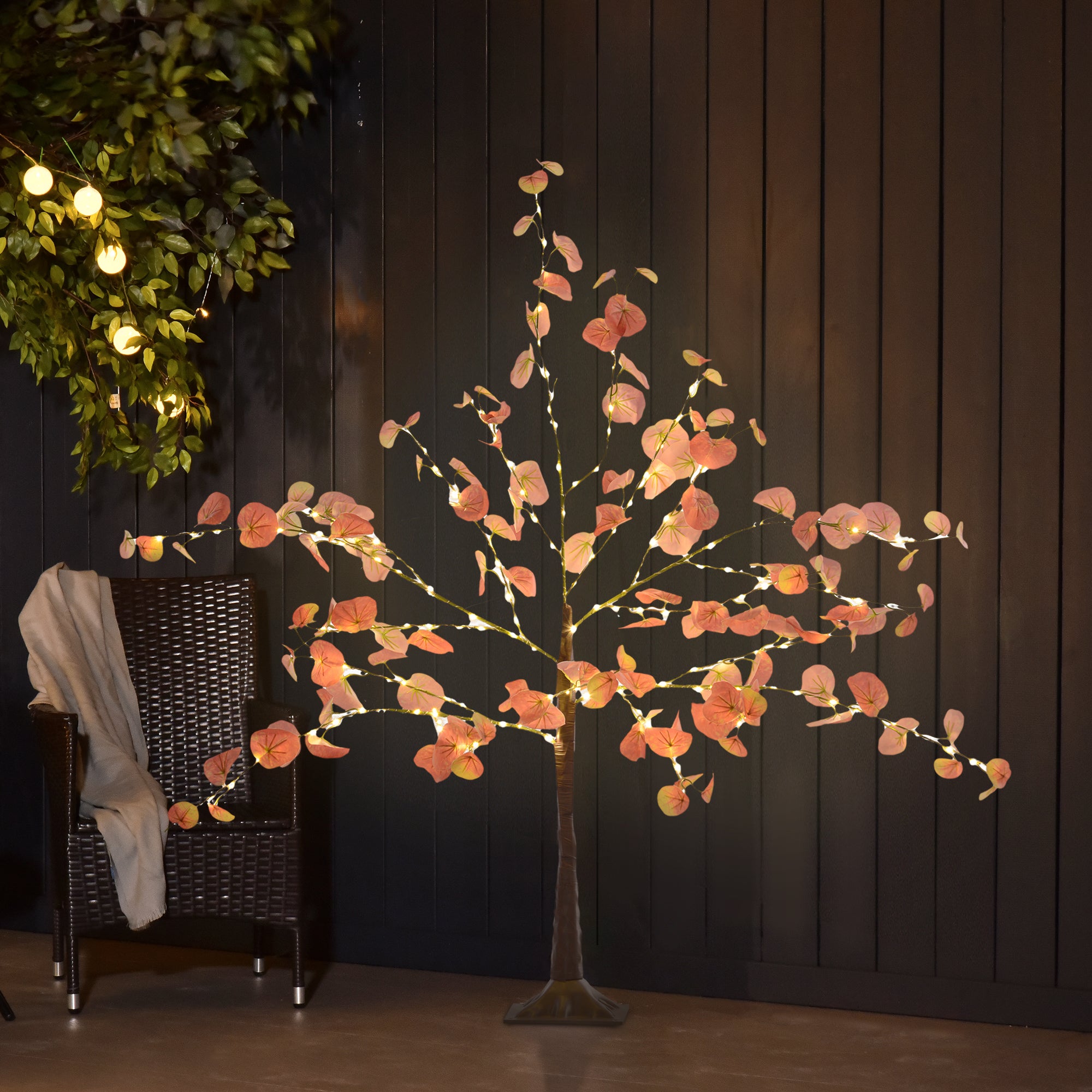 Árvore Artificial de Eucalipto 120 cm Laranja e Marrom - Luzes LED