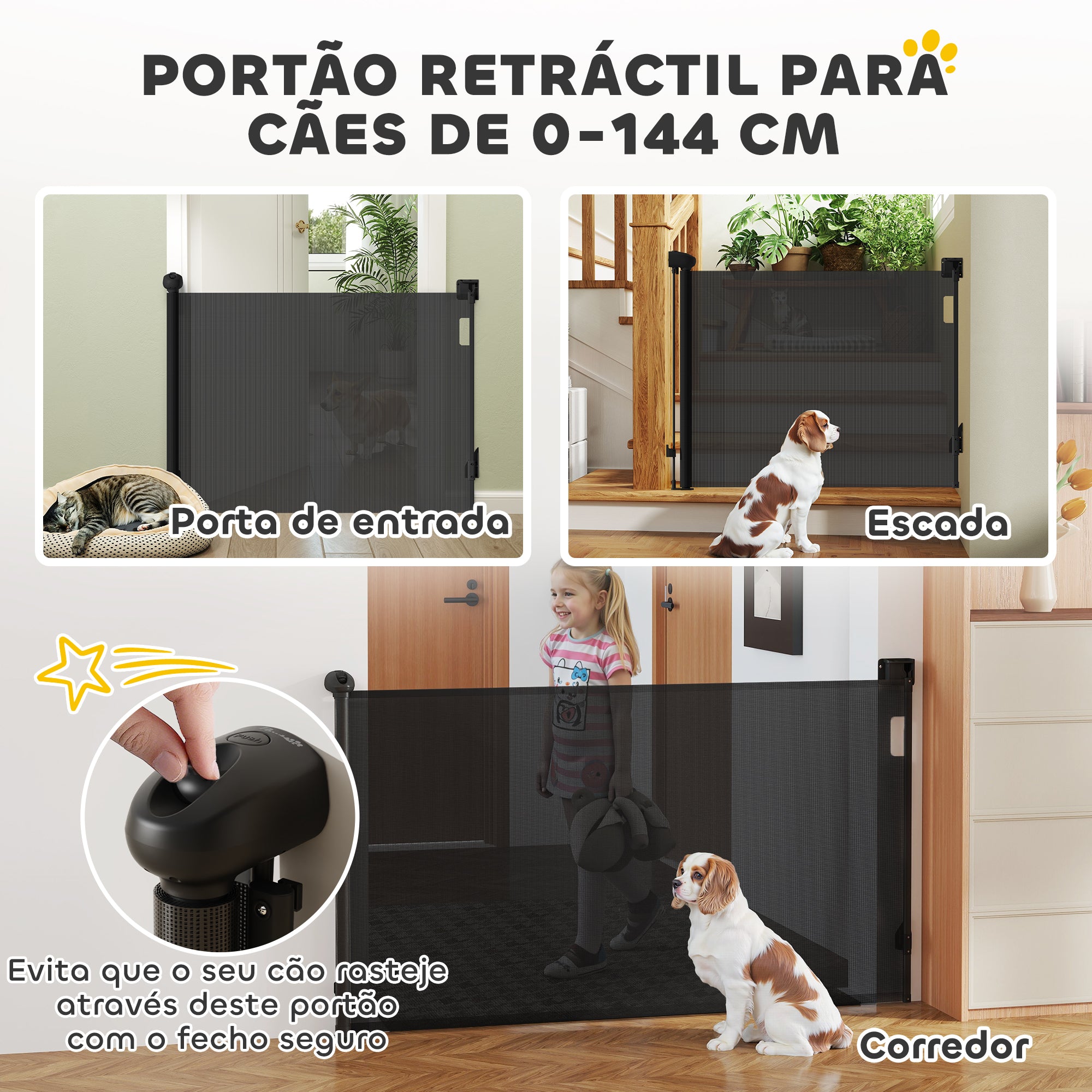 Barreira Retrátil para Cães Pequenos - 149x10x87,5 cm - Cor Preto