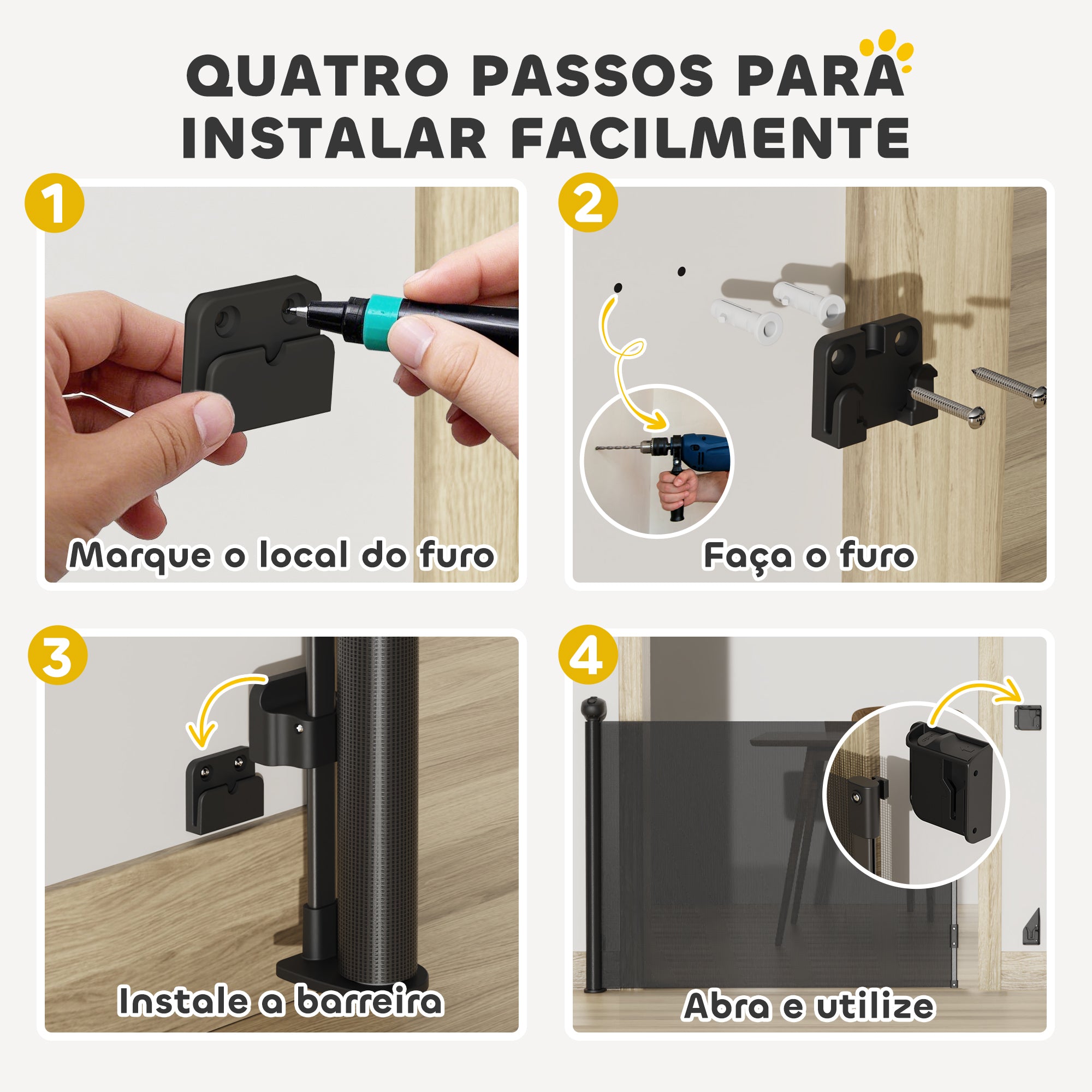 Barreira Retrátil para Cães Pequenos - 149x10x87,5 cm - Cor Preto