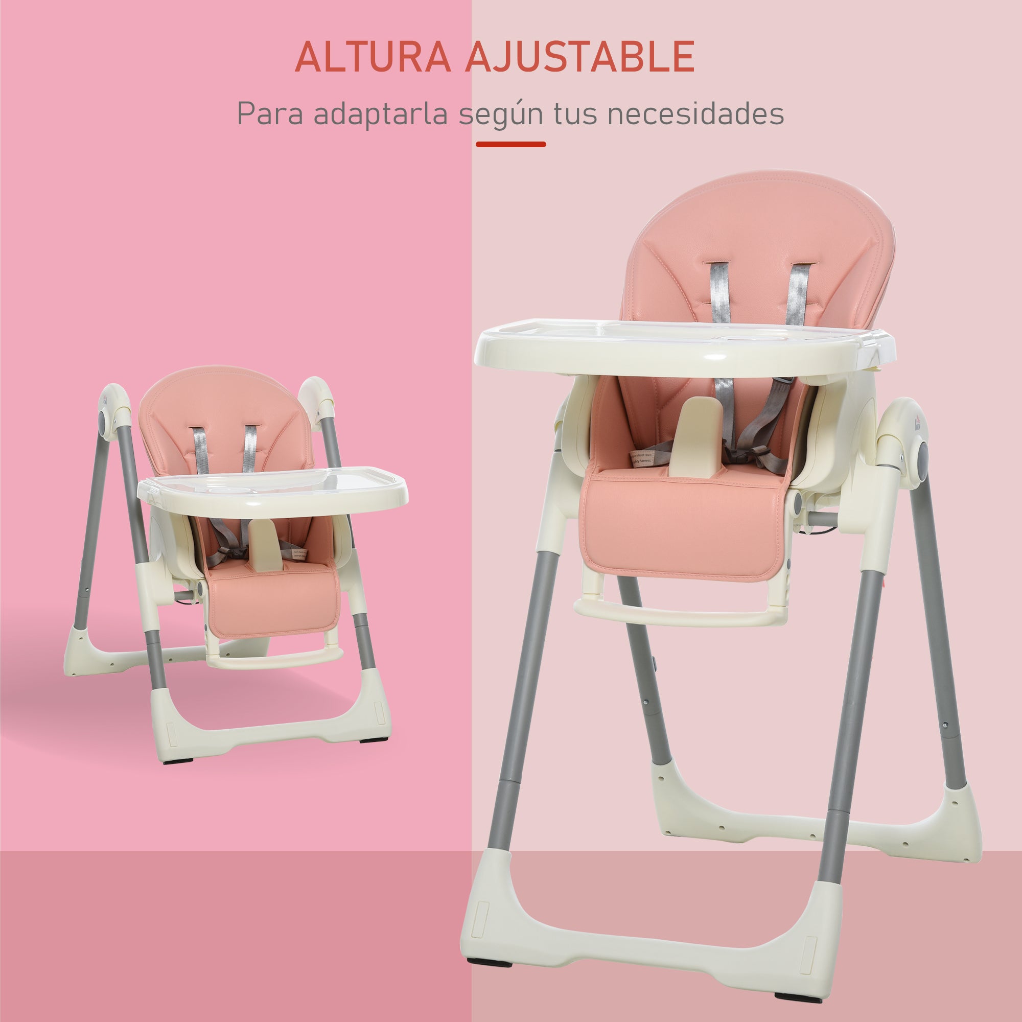 Cadeira de Refeição Rosa Ajustável e Dobrável 55x80x104 cm