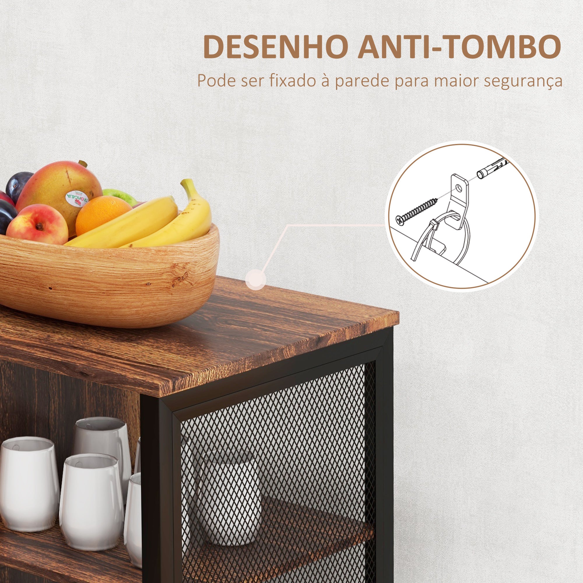 Aparador de Cozinha Industrial com 6 Prateleiras 120x40x76 cm - Castanho Rústico